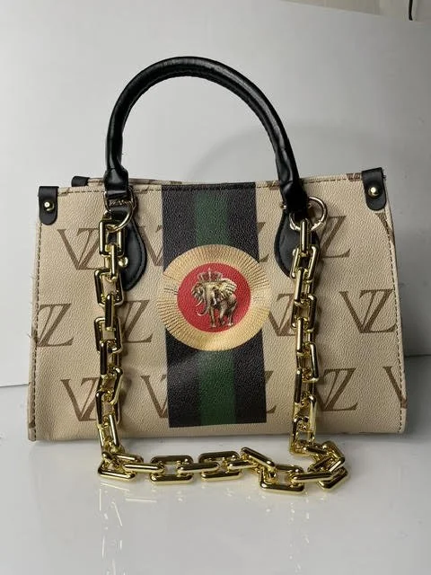 Brown King Elephant Handbag Polyurethane Leather