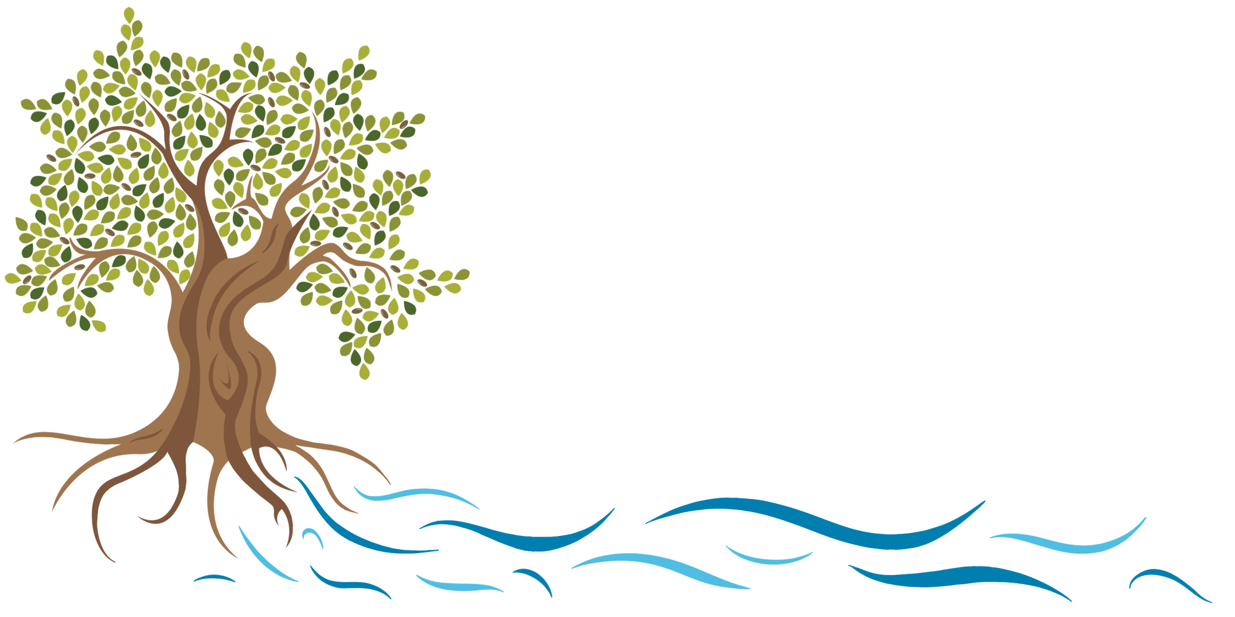 Diagram of a tree with roots extending into water, illustrating the concept of impact on water from trees.
