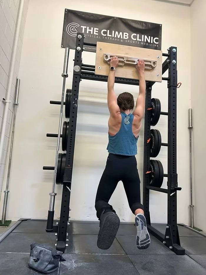 Hangboarding with a boot