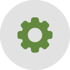 Green gear icon on a gray circular background