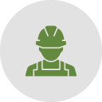 Icon of a construction worker wearing a helmet and safety vest