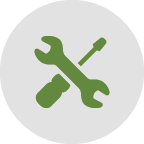 Icon of a wrench and screwdriver crossed over each other