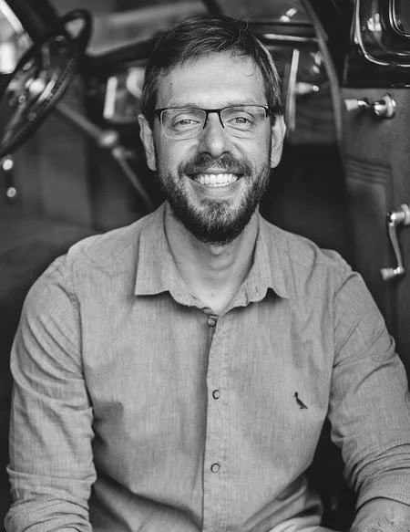 Black-and-white portrait of Ian Ely of Oliver Manufacturing