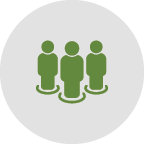 Icon of three green figures standing in a circle.