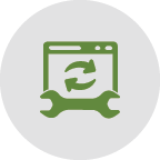 Icon of a computer screen with a chat bubble containing a dollar sign, and a hand underneath, suggesting online financial or customer service support.