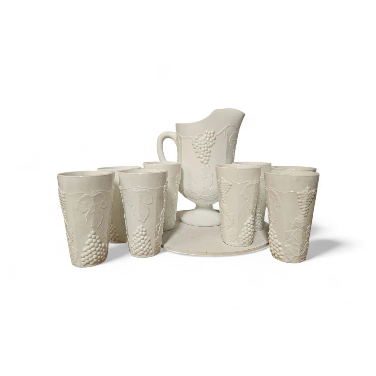 Vintage Milk Glass Grape Pitcher & Glass Set (9-Piece)