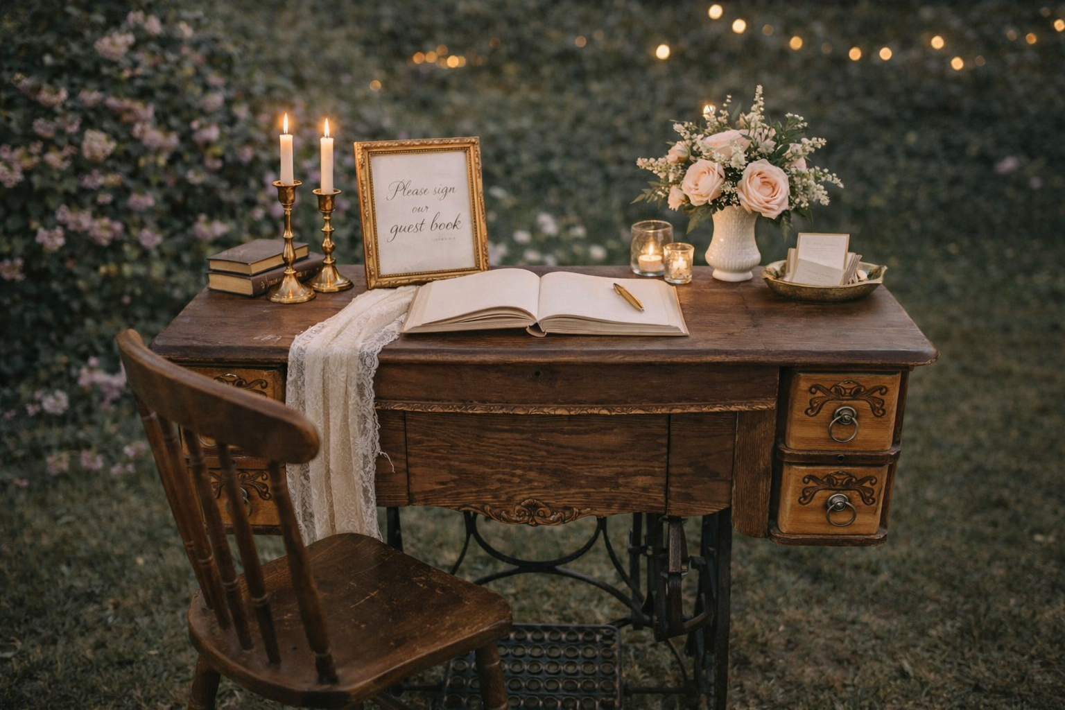 Petal Treadle Guest Book Table