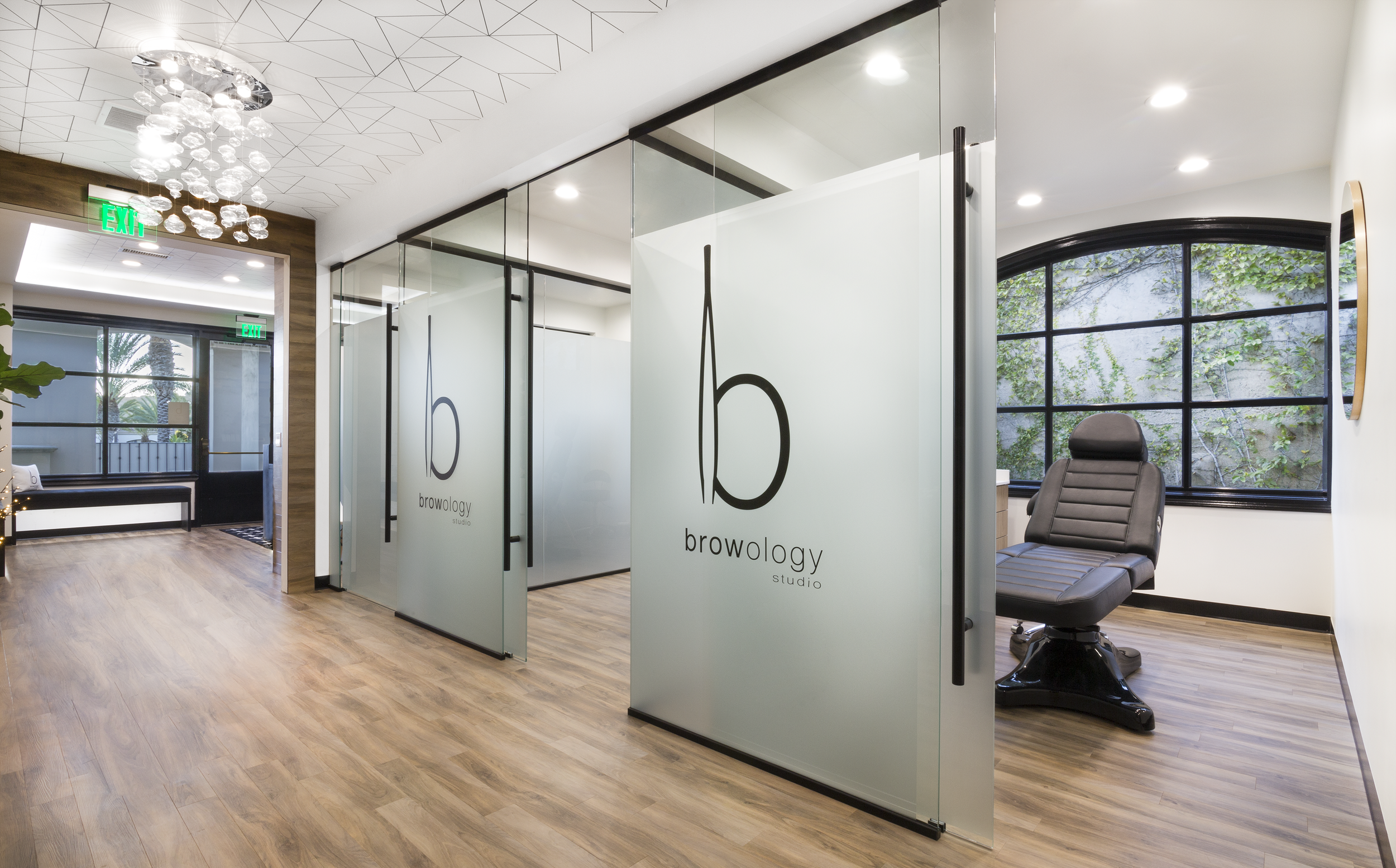 Branded glass partitions at a Southern Californai Med Spa
