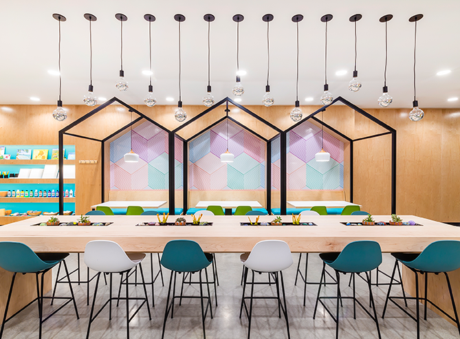 A color retail store with an interactive art studio
