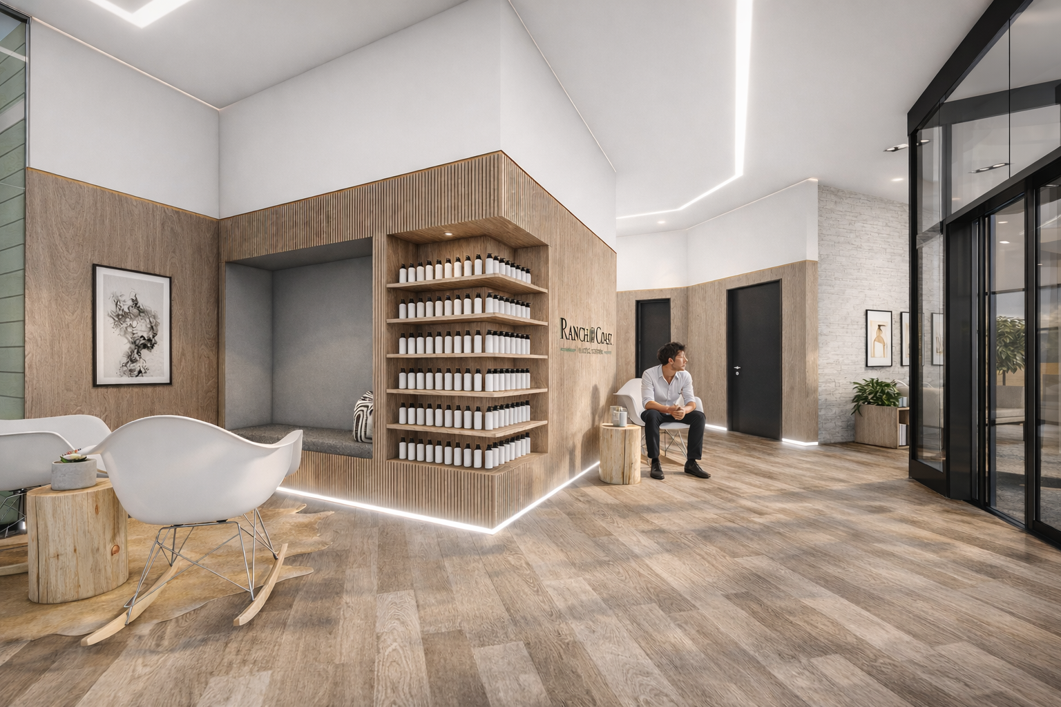 A hospitality style waiting area at a Med Spa in San Diego