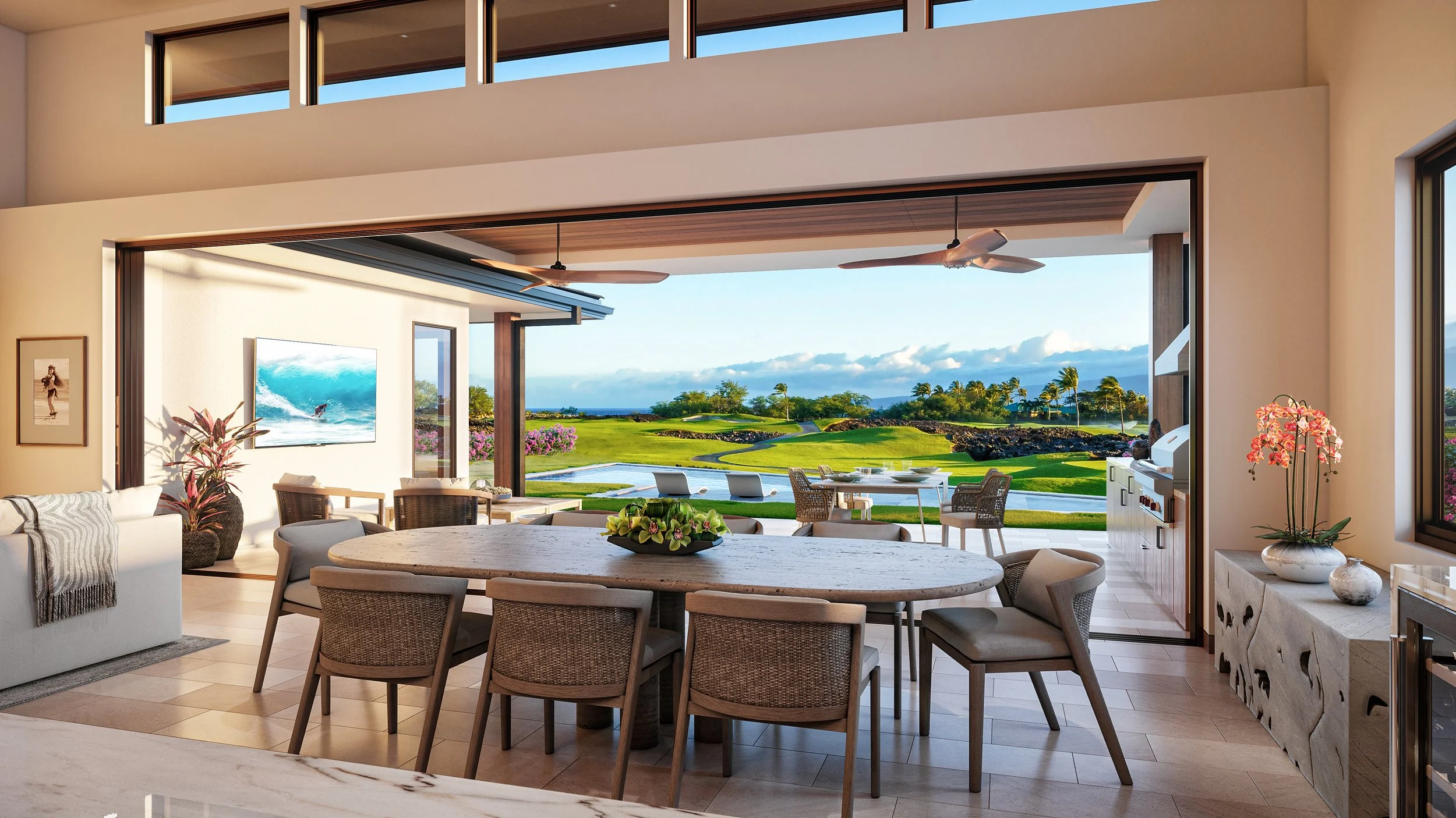 A contemporary dining room of a luxury home in Hawaii
