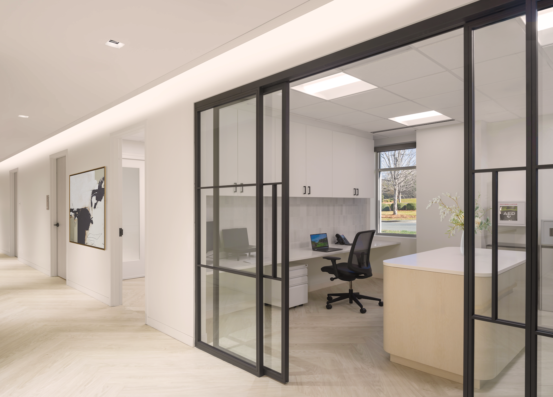 A modern doctor's office nurses station.