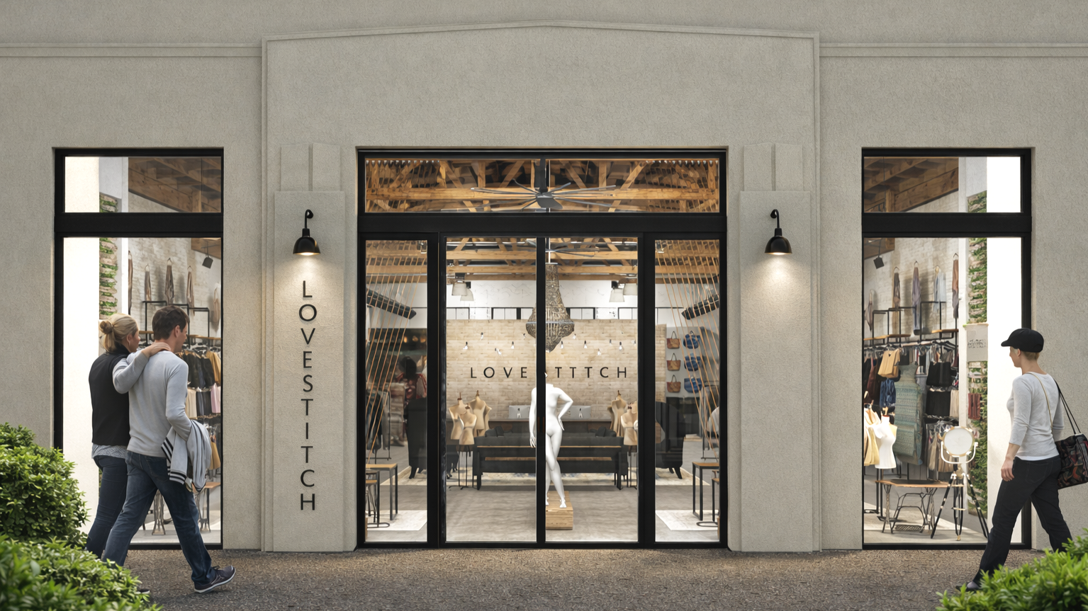 An exterior rendering of a cool clothing store