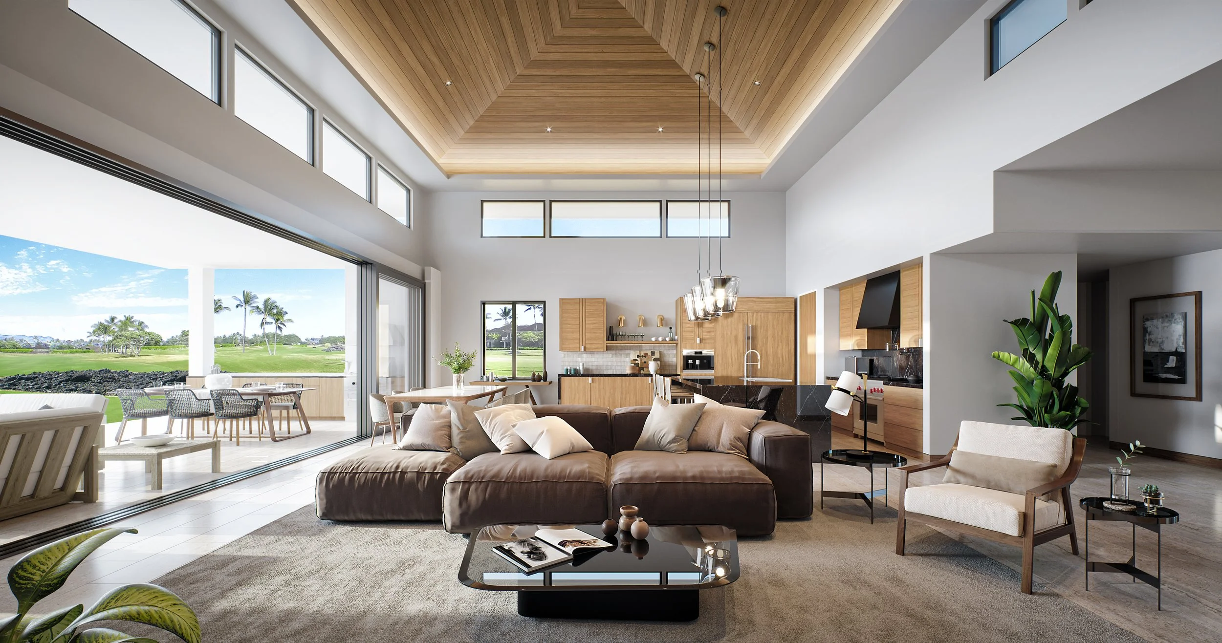 A contemporary living room of a luxury home in Hawaii