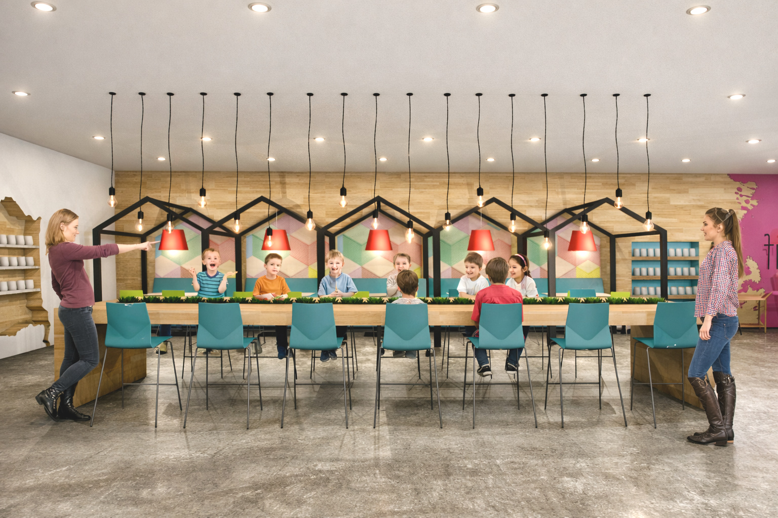 A concept rendering for a modern retail art studio.