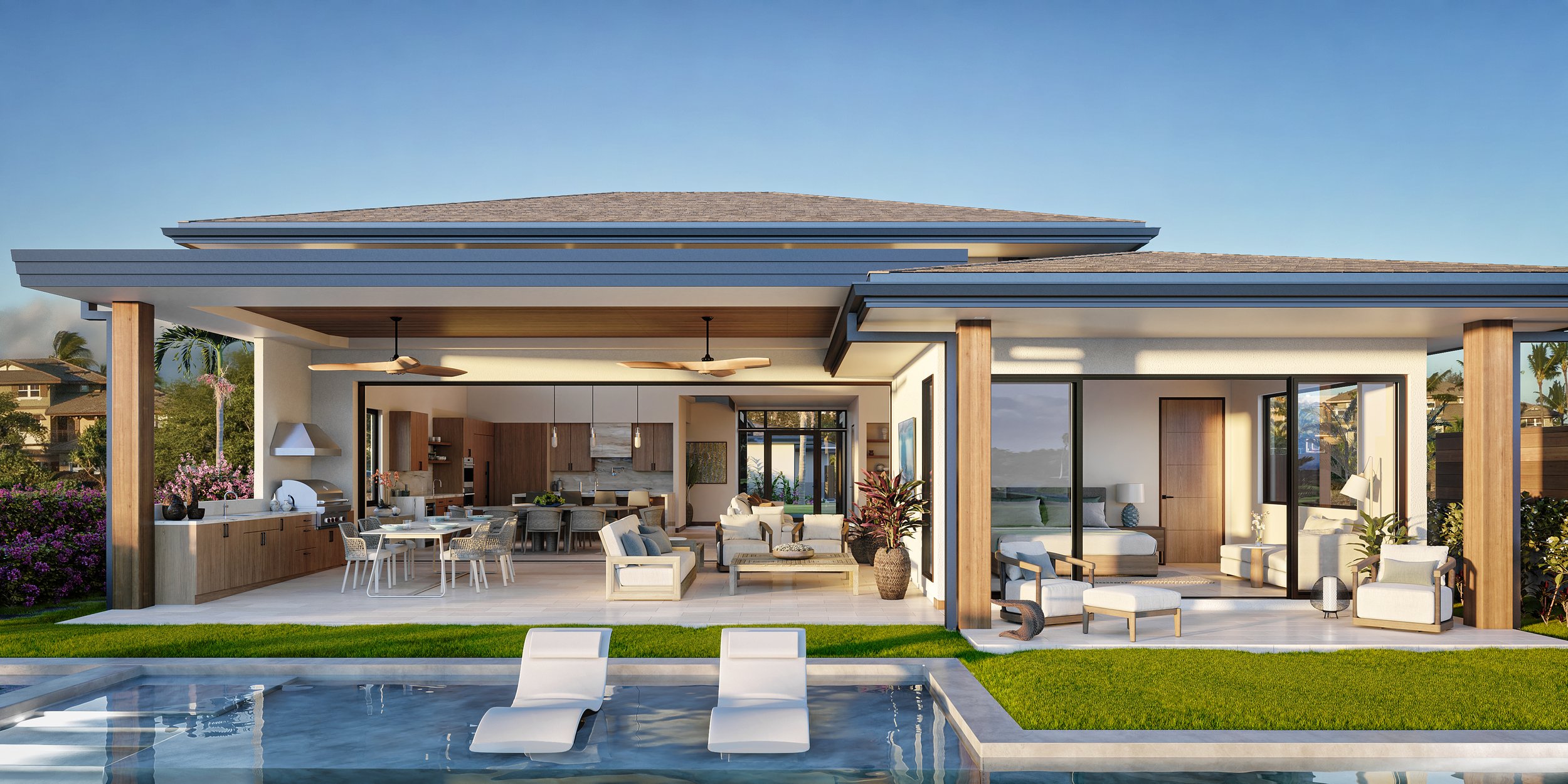 A contemporary patio of a luxury home in Hawaii