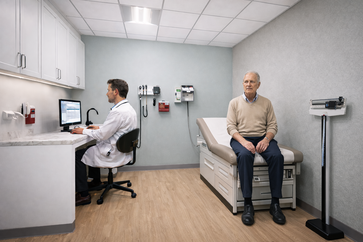 A medical exam room within a corporate wellness center.