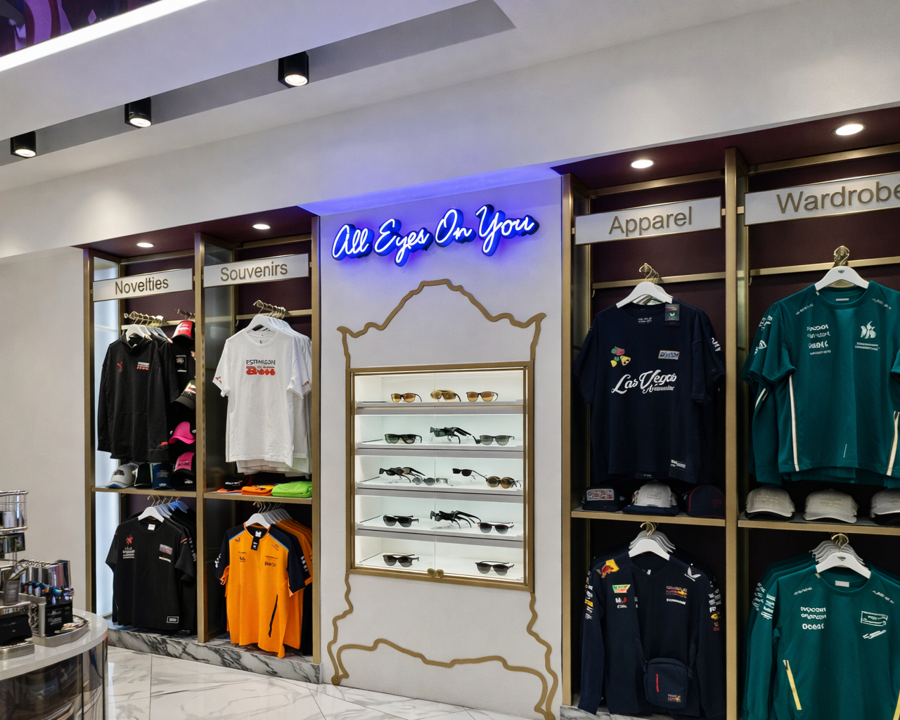 Feature display with purple neon signage