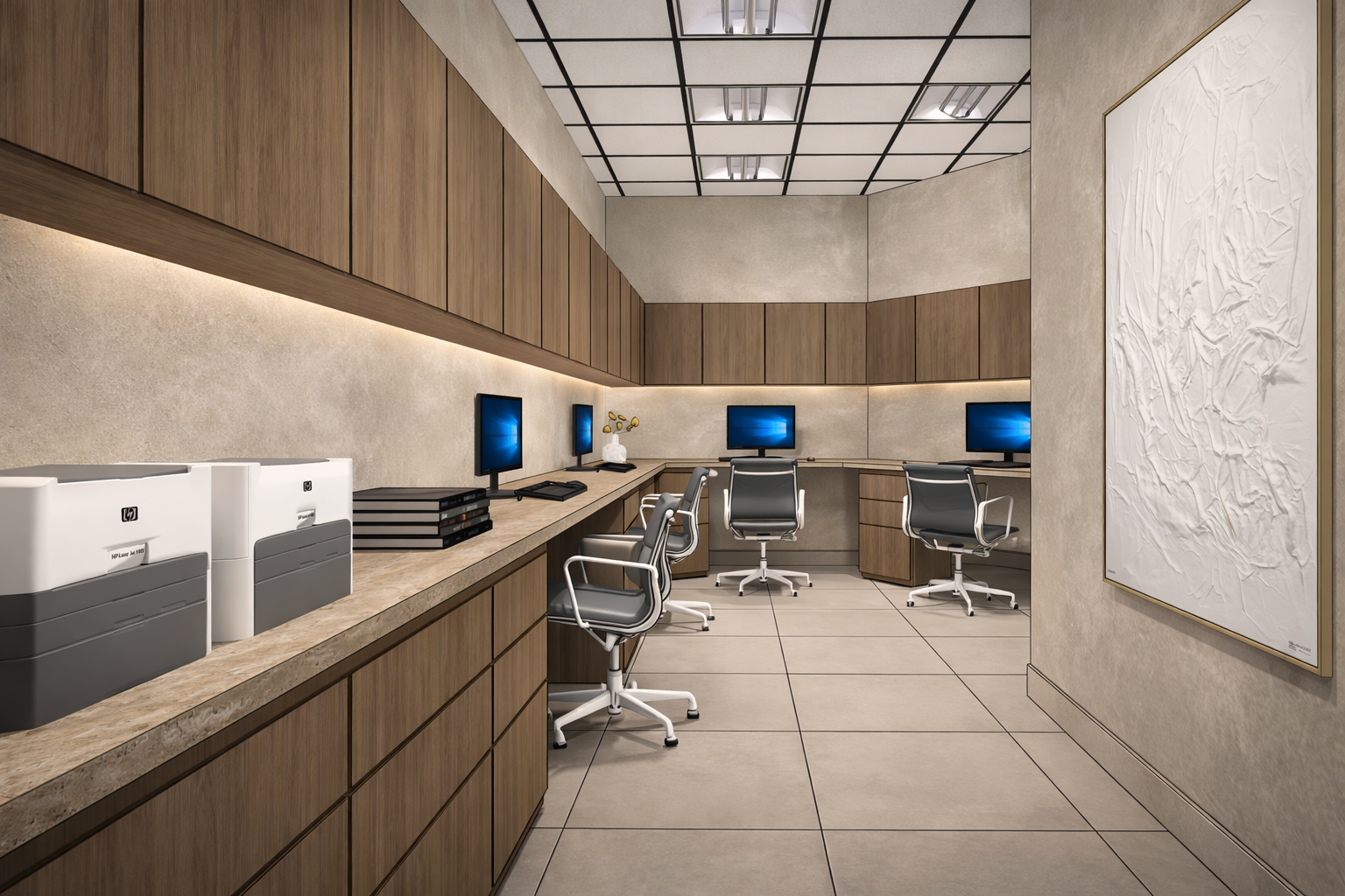 Admin office design for a plastic suregeon's office.