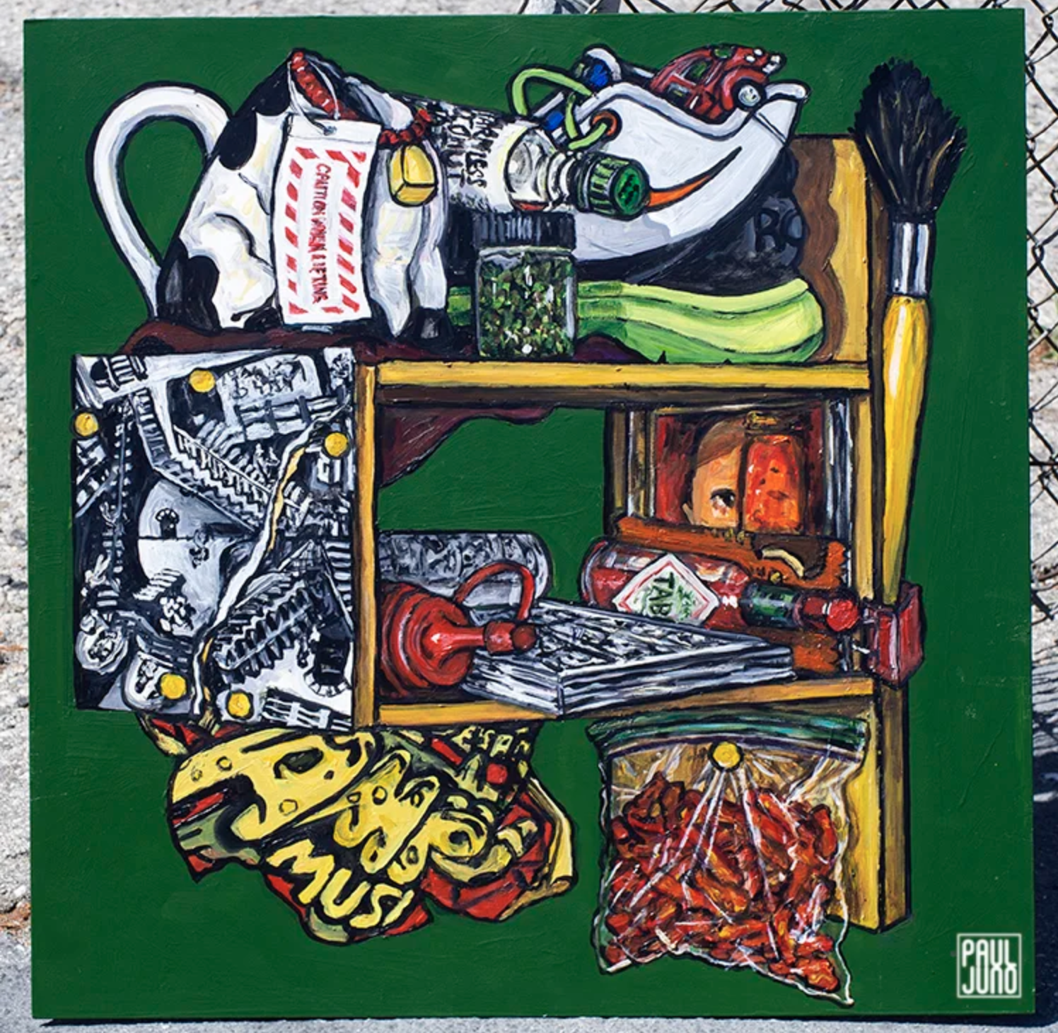 Objects on Shelf in Green
| 24×24” Acrylic Painting on wood panel, 2019 |