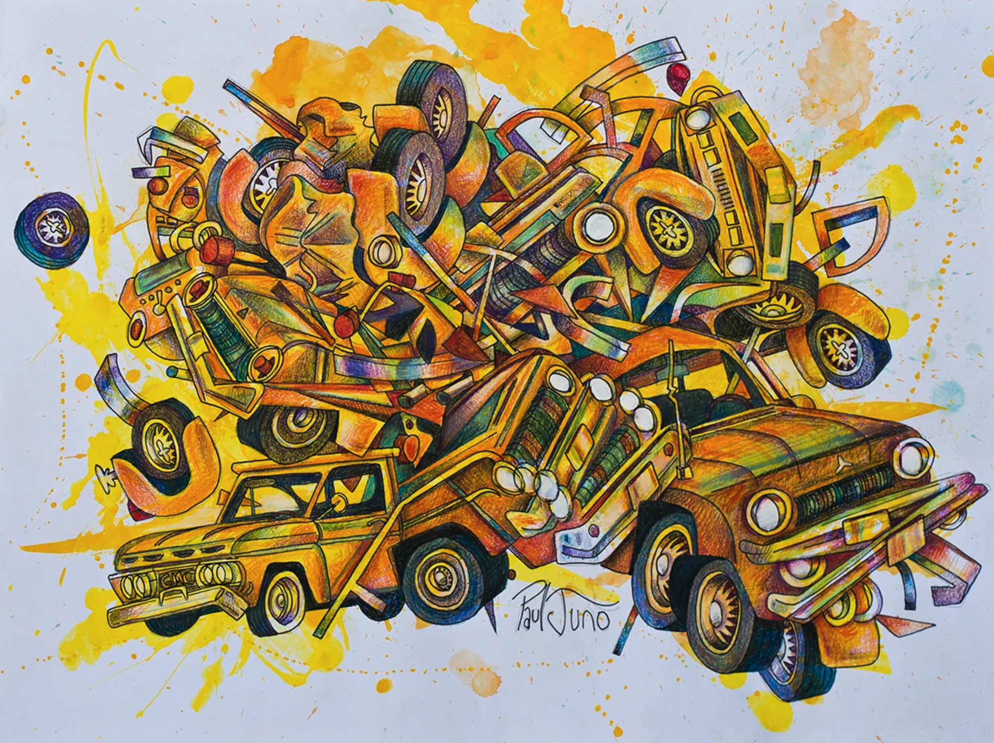 Krash, Car Pile Up |
18×24” watercolor and ink on paper, 2016 |