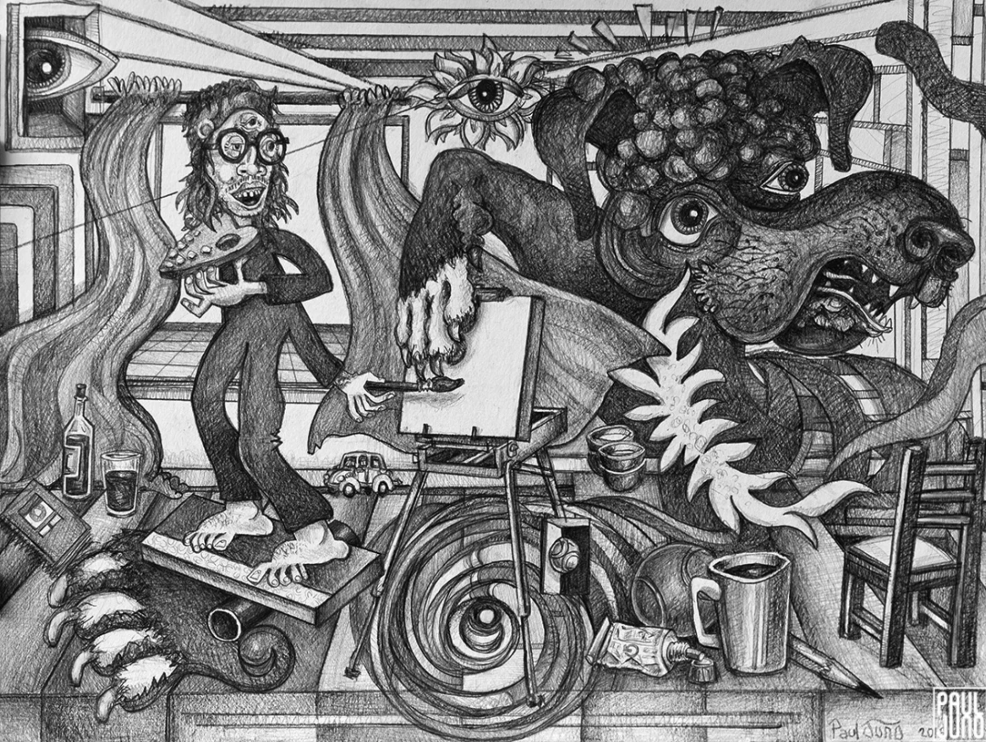 Interrupting The Creative Flow |
18×24” graphite and ink on paper, 2016 |