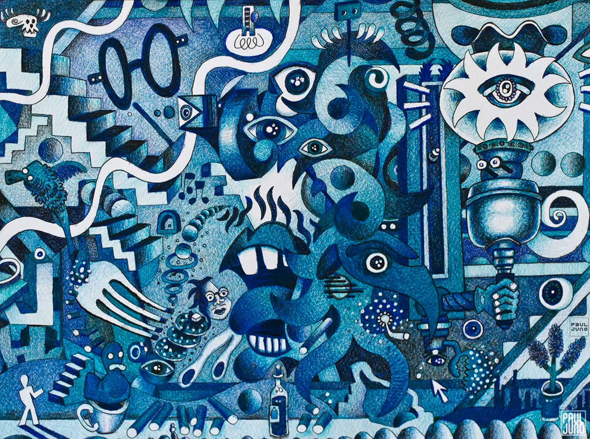 Pancake Combo, Version Blue |
18×24” color pencil and ink on paper, 2017 |