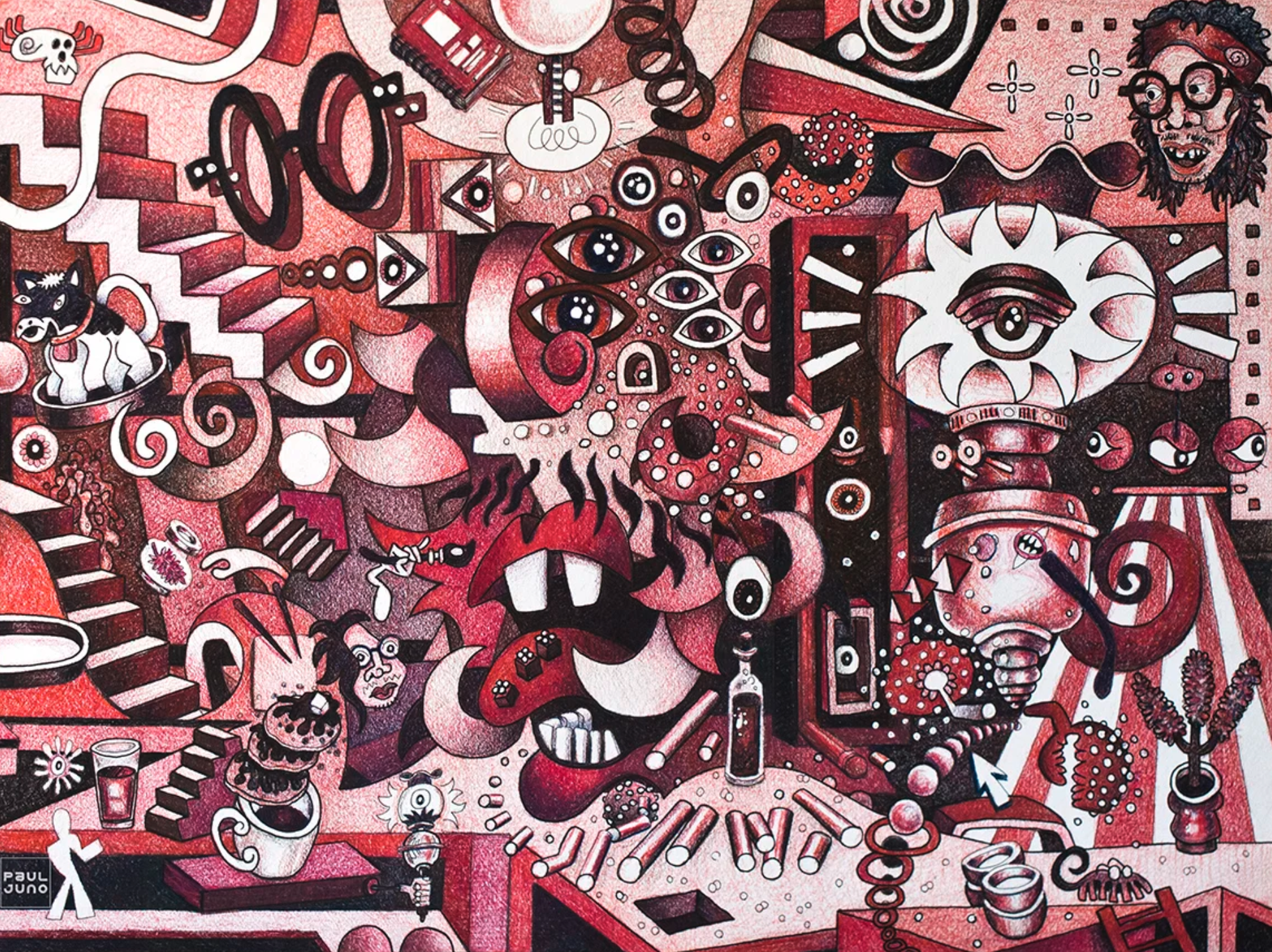 The Pancake Combo: Version Red |
18×24” color pencil and ink on paper, 2017 |