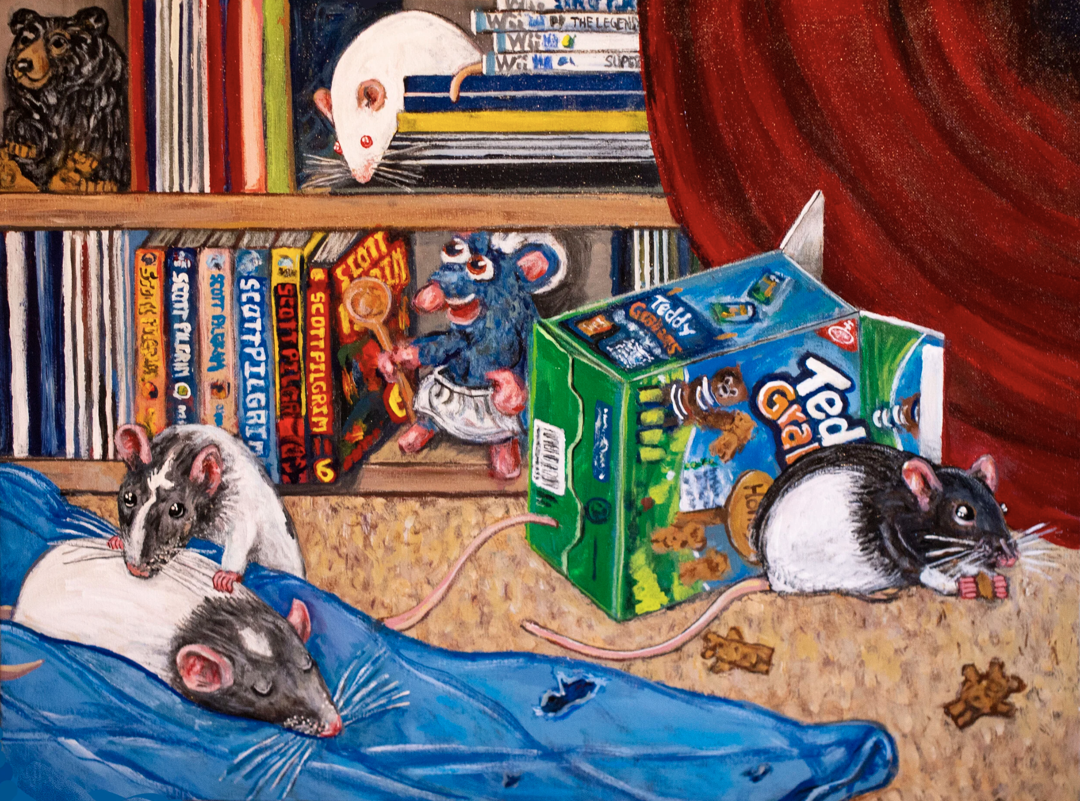 Emmy, Lily, Bear and Rei
| 18×24” Acrylic Painting on canvas, 2020 | SOLD