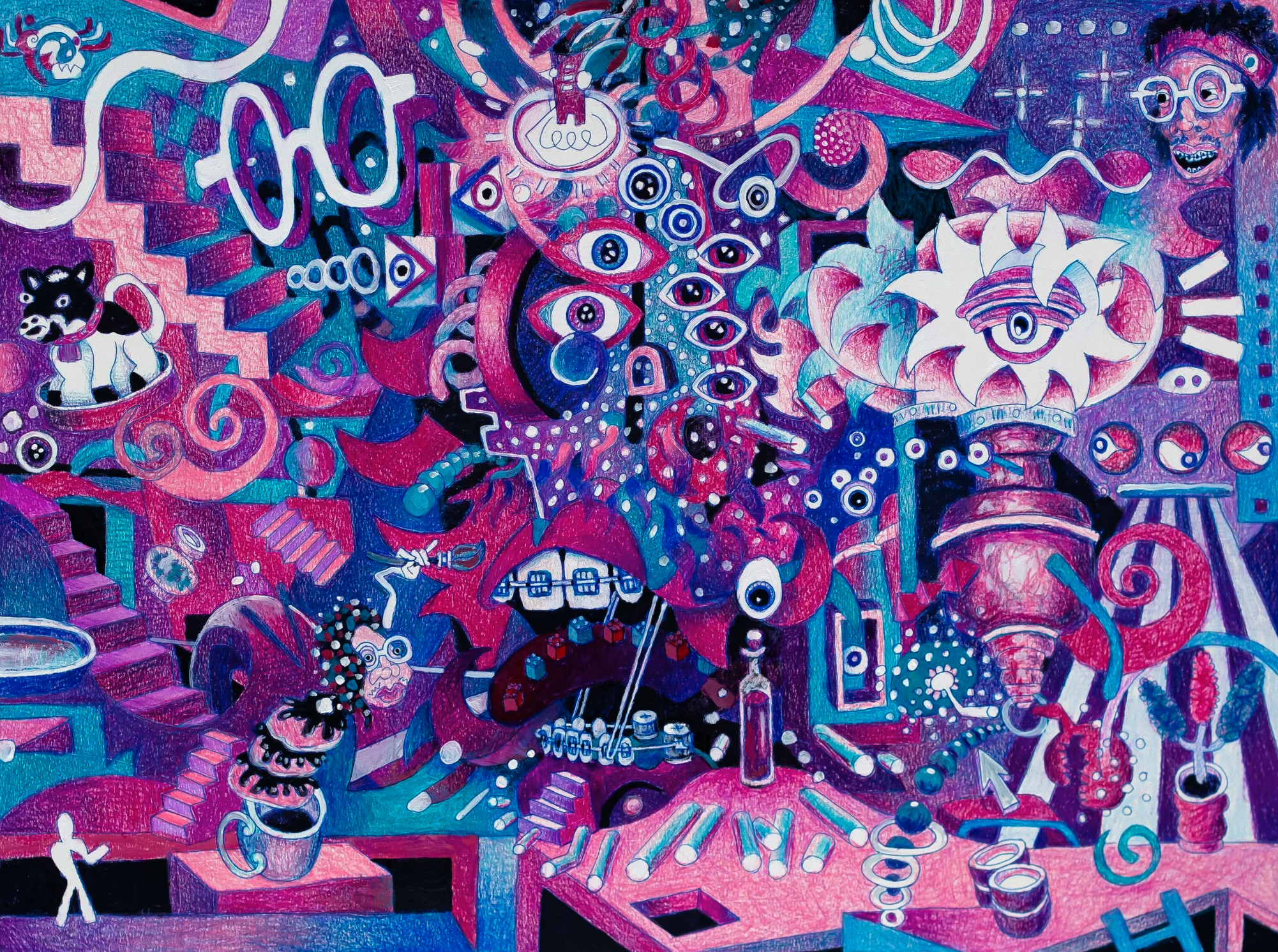 Pancake Special, Braces Version |
18×24” color pencil and ink on paper, 2022 |