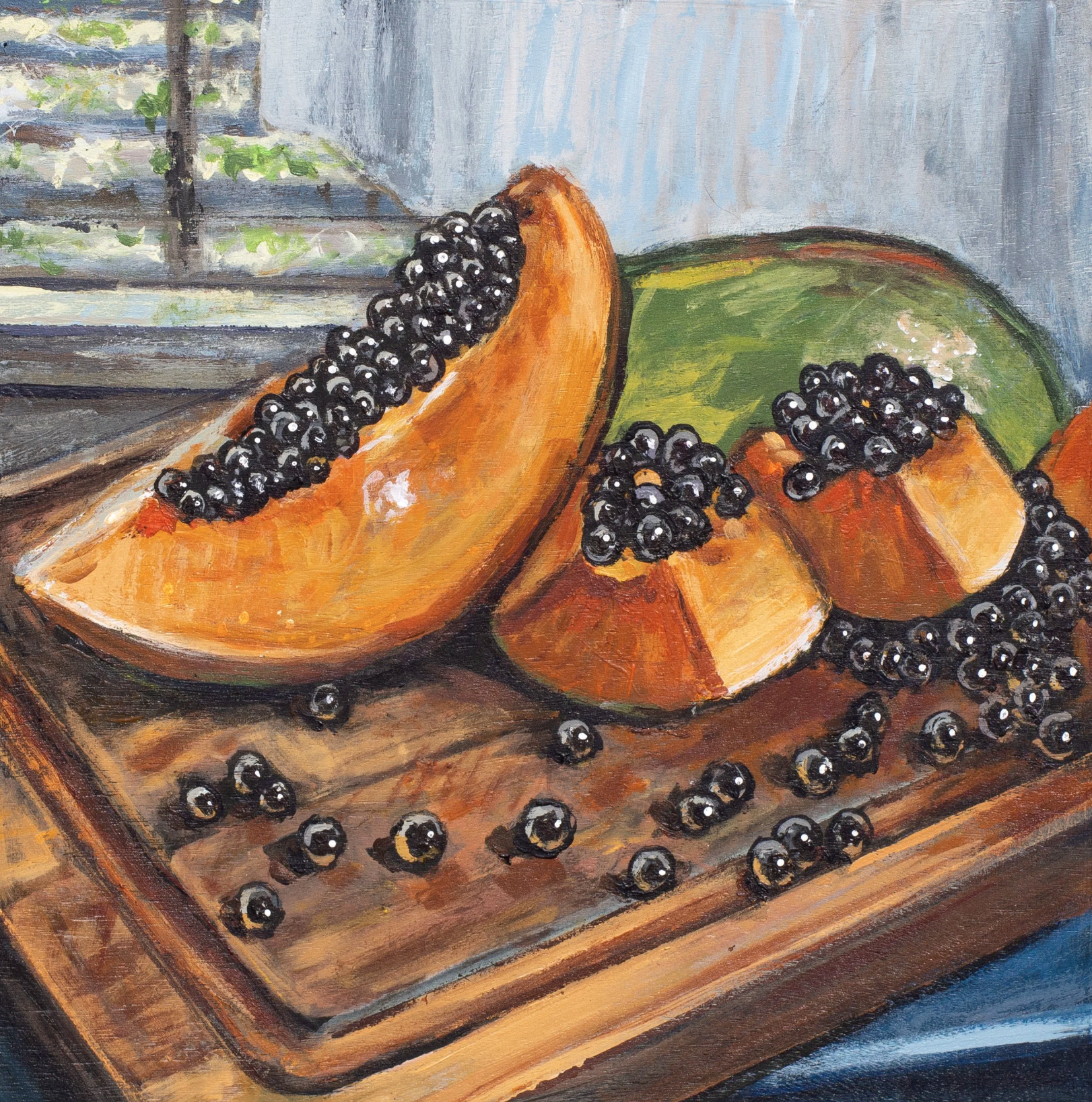 Papaya Study
| 8×8” Acrylic on wood board, 2024 |