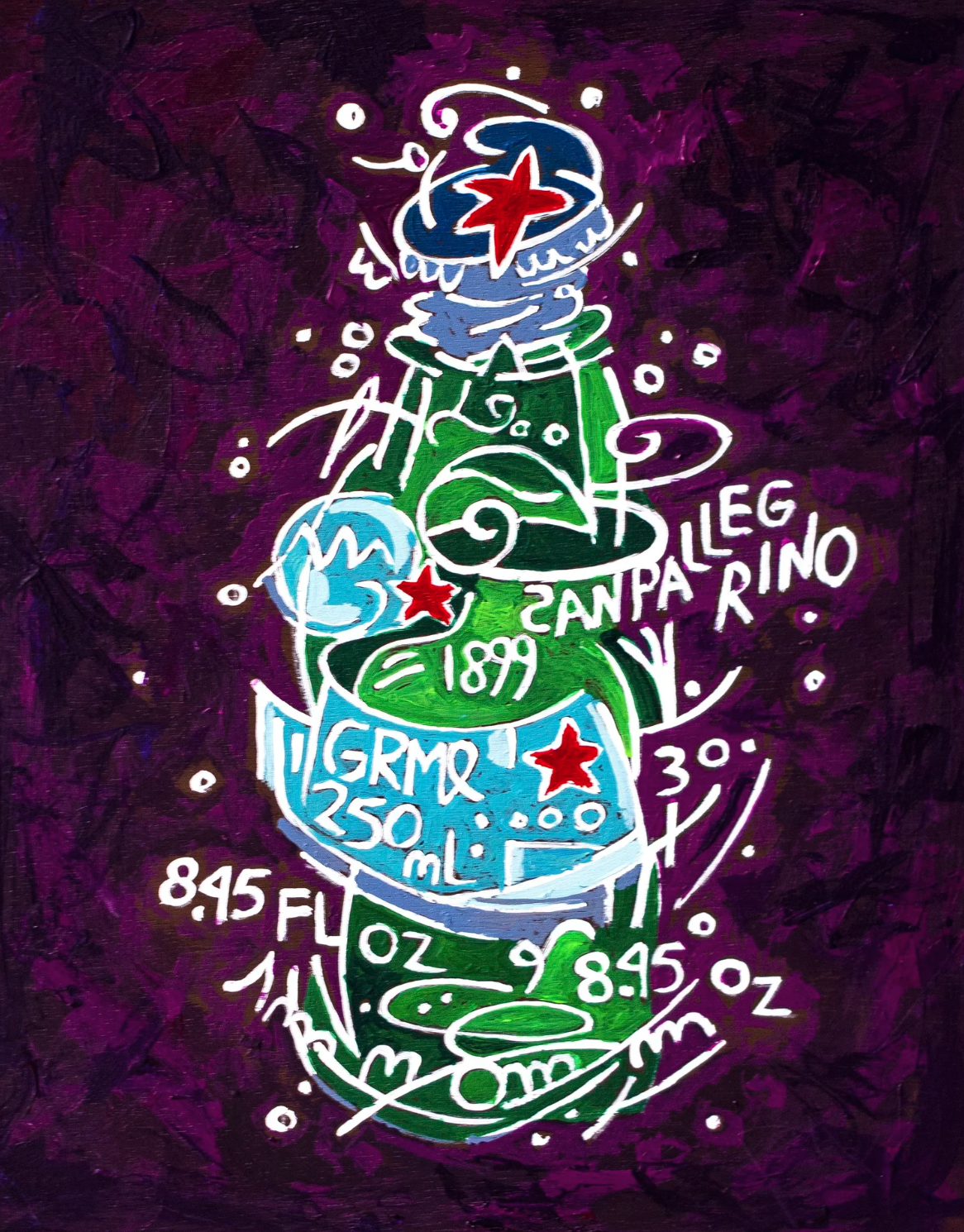 Deconstructed Pellegrino |
8×10” Acrylic on wood board, 2023 |