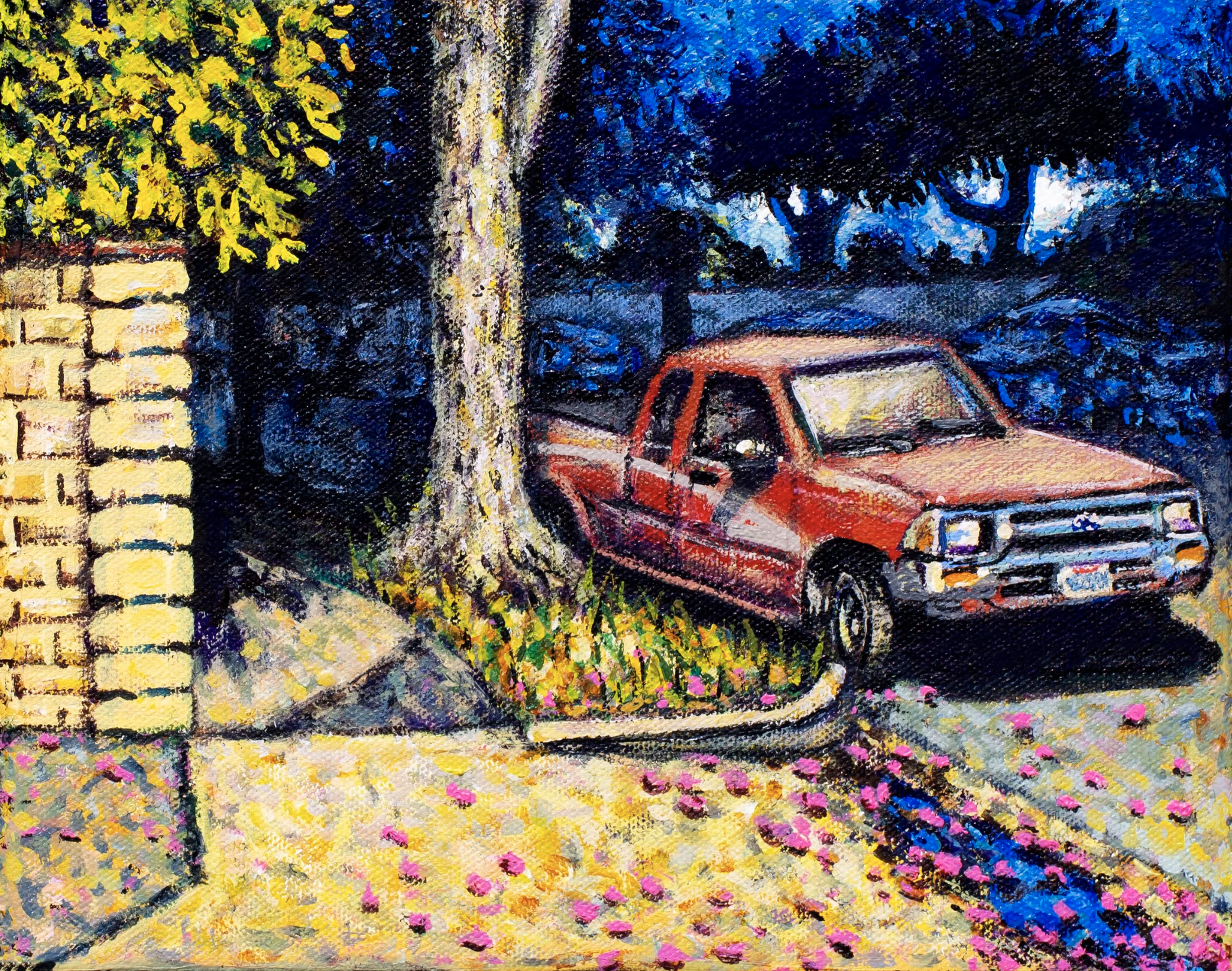 The Red Truck Parked Outside
| 8×10” Acrylic on framed canvas, 2024 |