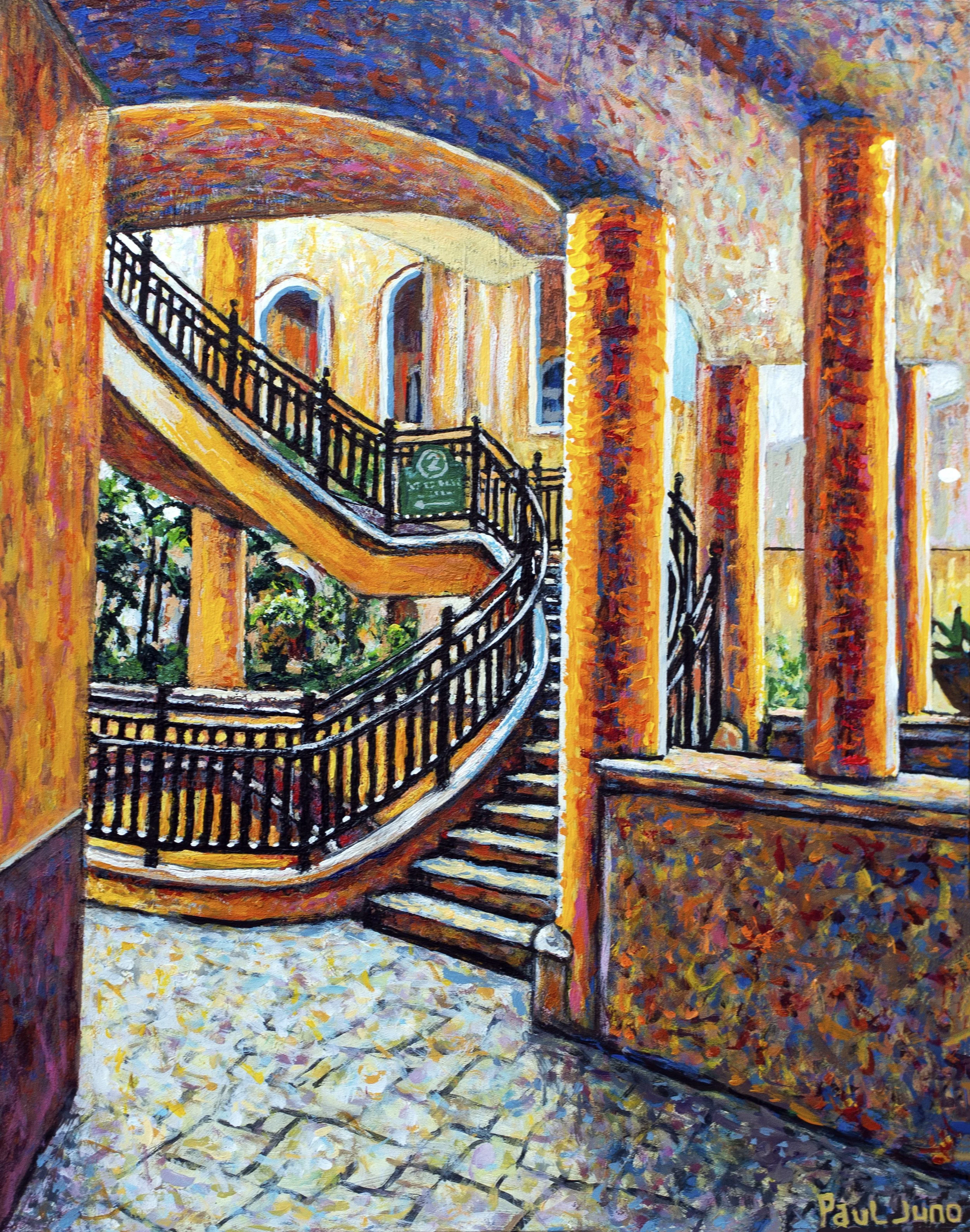 Stairs Next to the Mall Bathrooms |
11x14" acrylic on canvas board, 2026 |