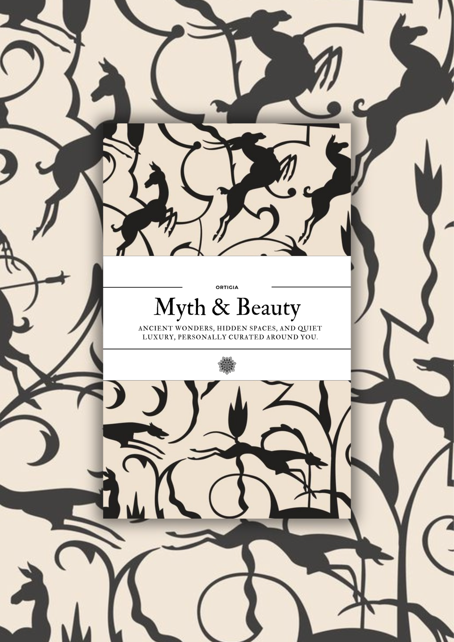 Pack di carte con disegni di unicorni e motivi di fiori stilizzati in nero su sfondo beige, con una sovrapposizione di una scheda bianca con testo.