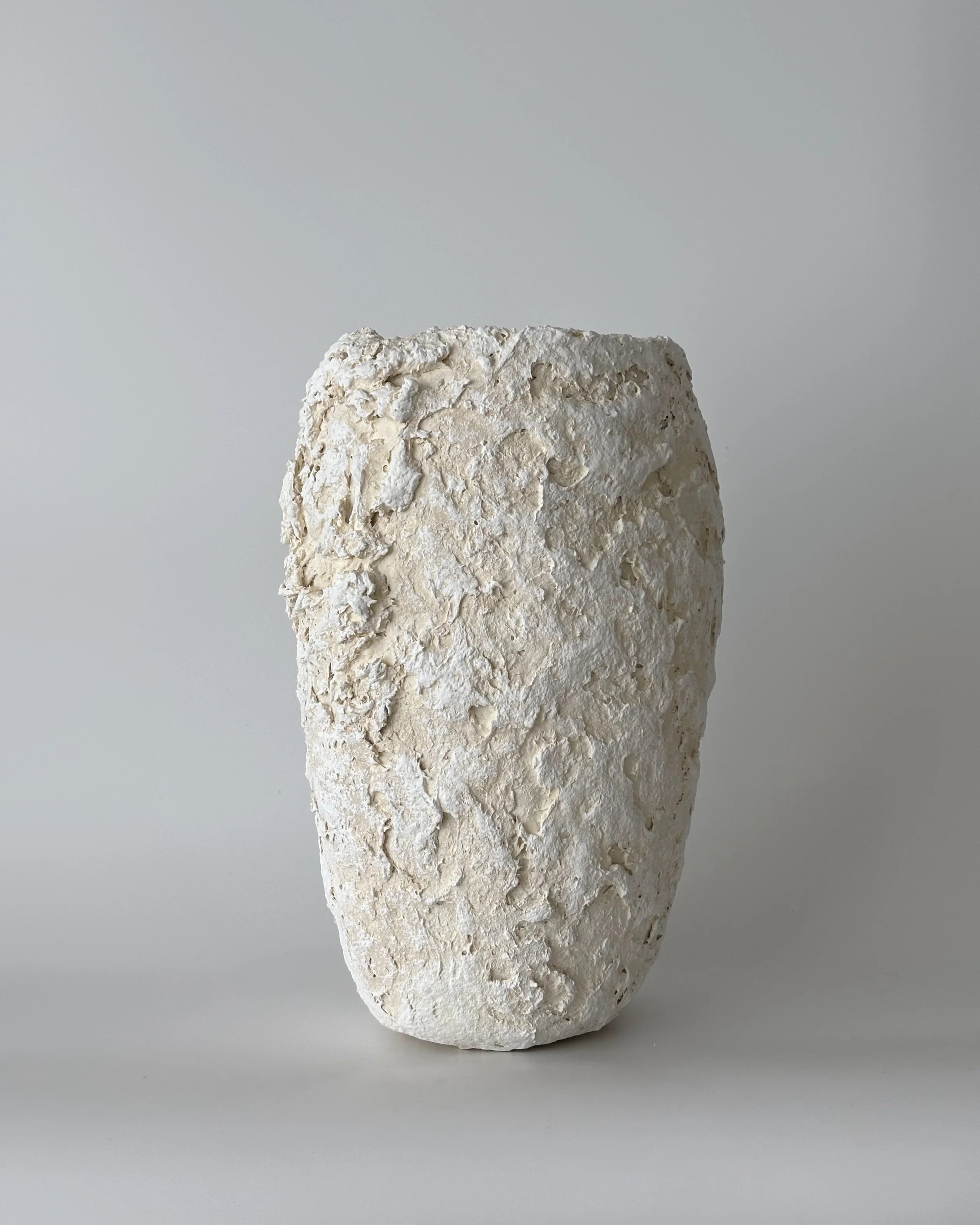 Ecru Vase N.13, handmade paper clay vase, front view. Papier Atelier London