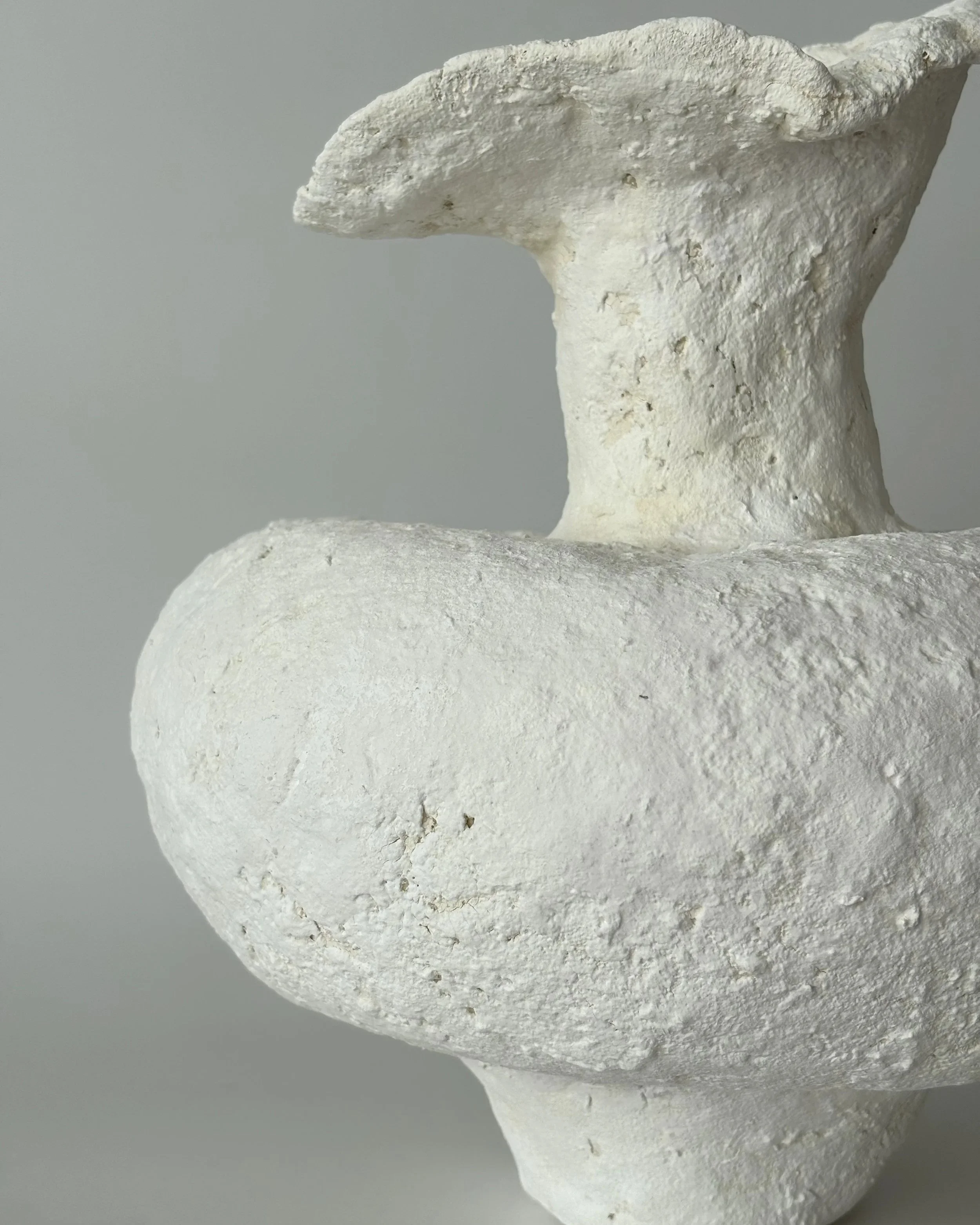 Asymmetric Vase N.48, handmade paper clay vase, surface detail. Papier Atelier London