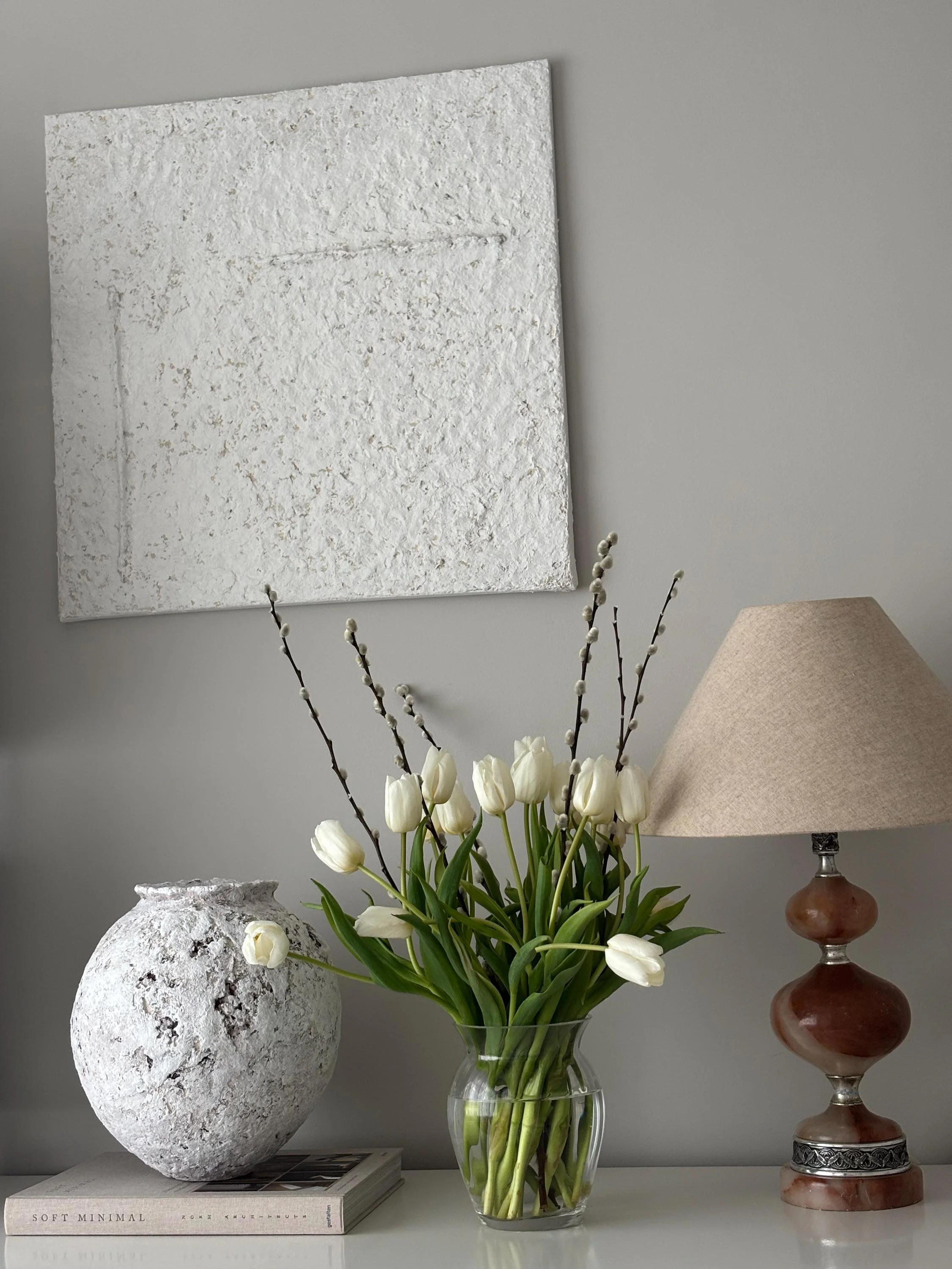 Oval Vessel N.26, handmade white paper clay vessel, aged textured surface, another angle. Papier Atelier London