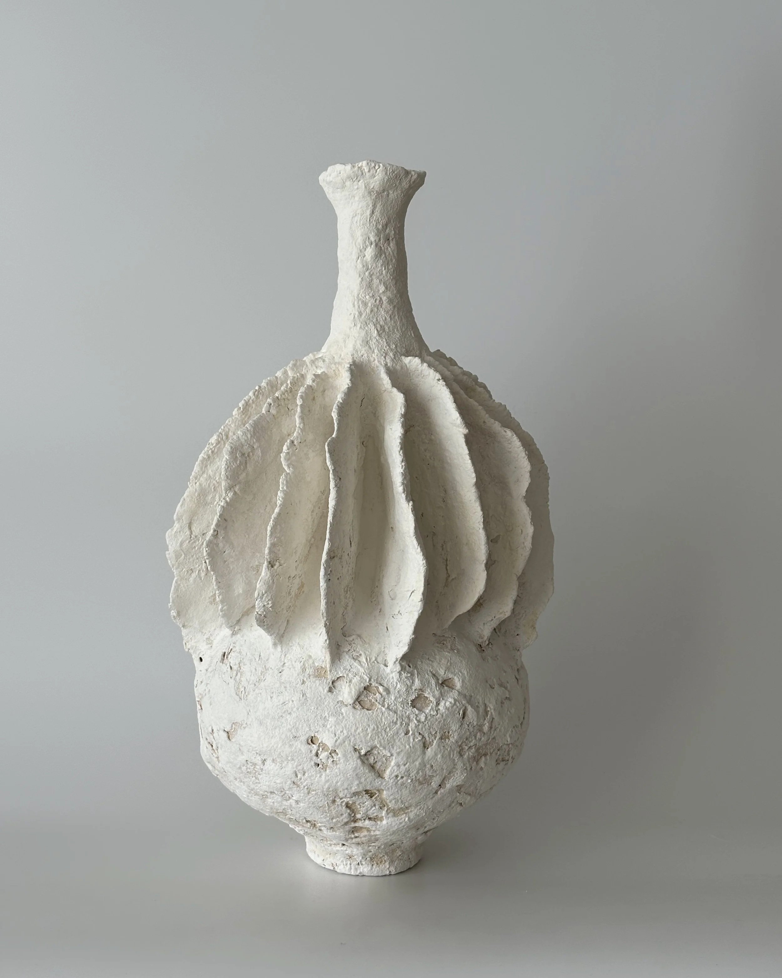 Pleated Vase N.40, handmade paper clay vase, another angle. Papier Atelier London