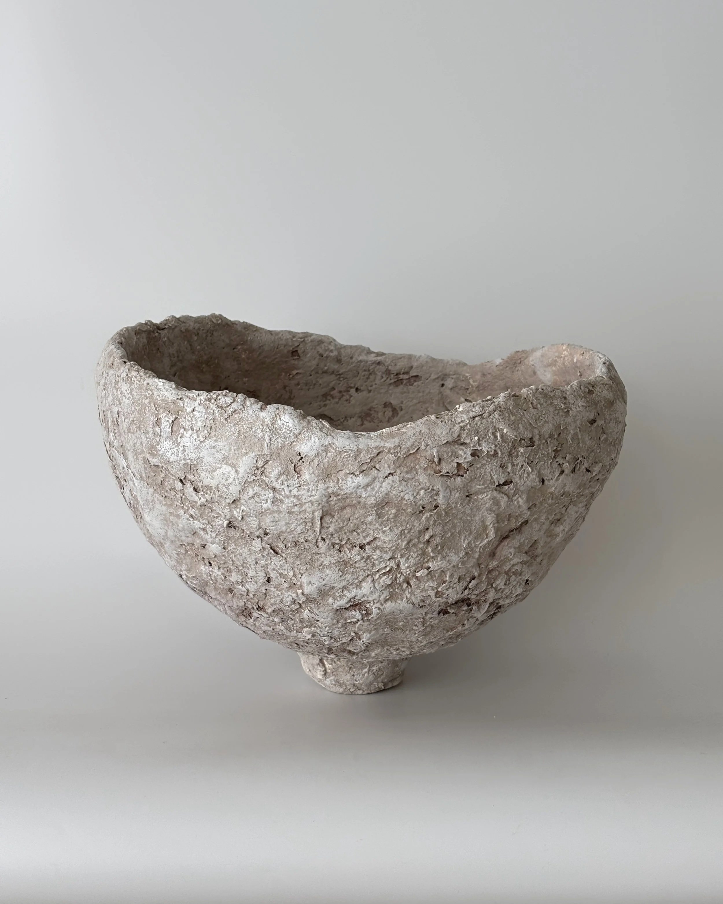 Asymmetric Bowl N.9, handmade paper clay bowl, view from above. Papier Atelier London