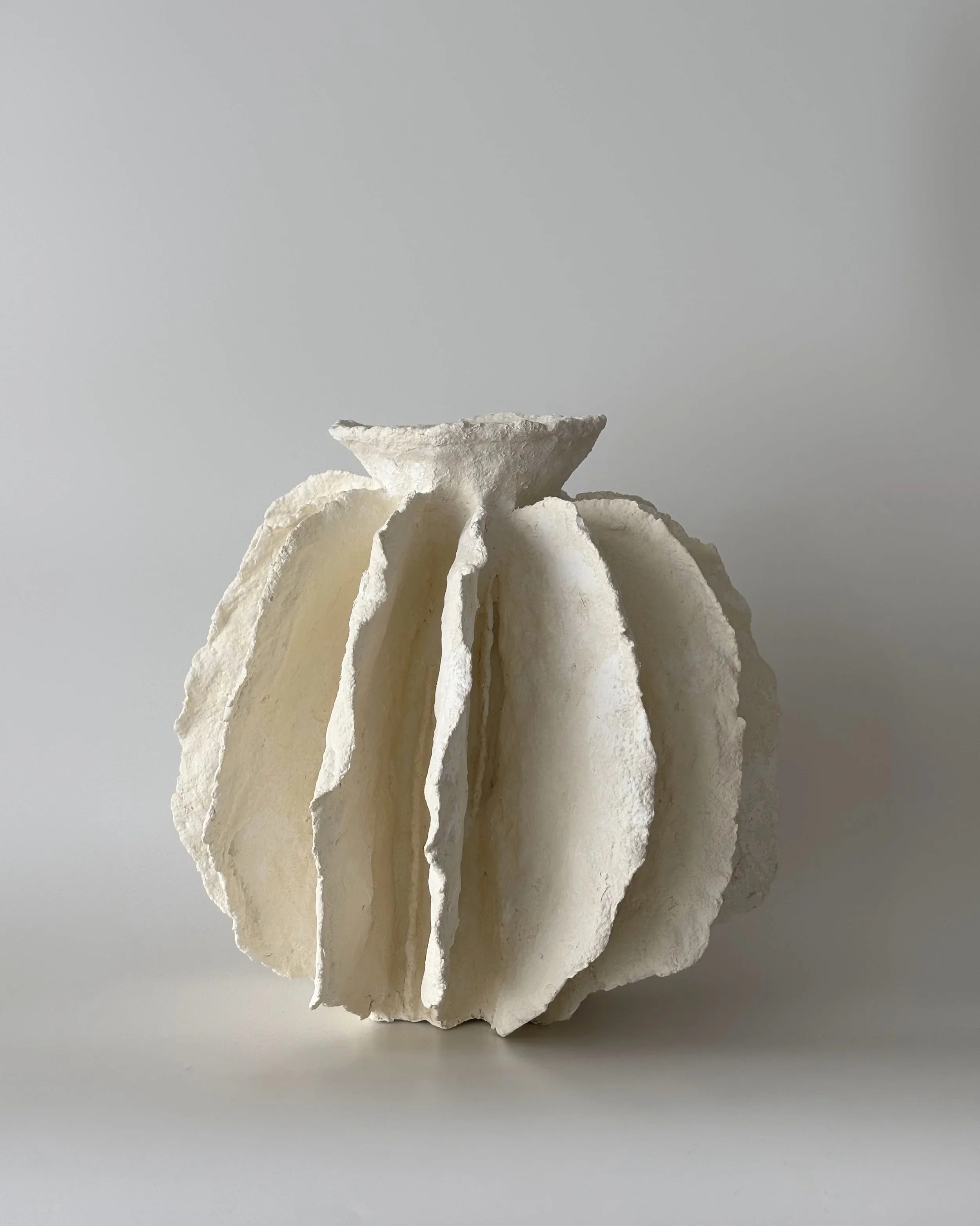 Pleated Vessel N.43, handmade paper clay vessel, another angle. Papier Atelier London