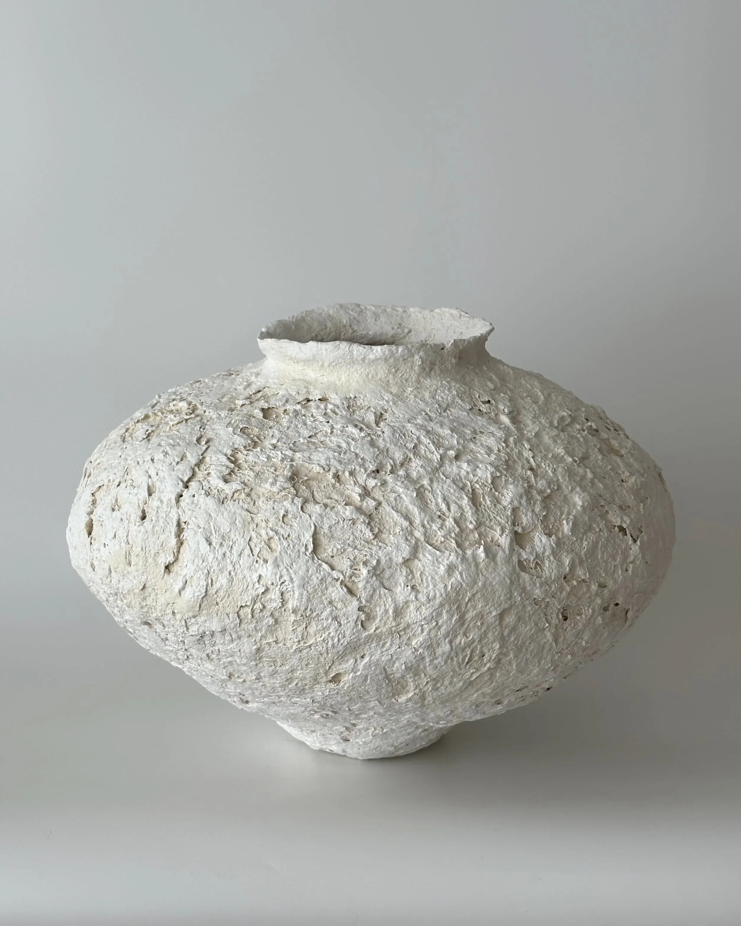 Textured Vessel N.38, handmade paper clay vessel, another angle. Papier Atelier London
