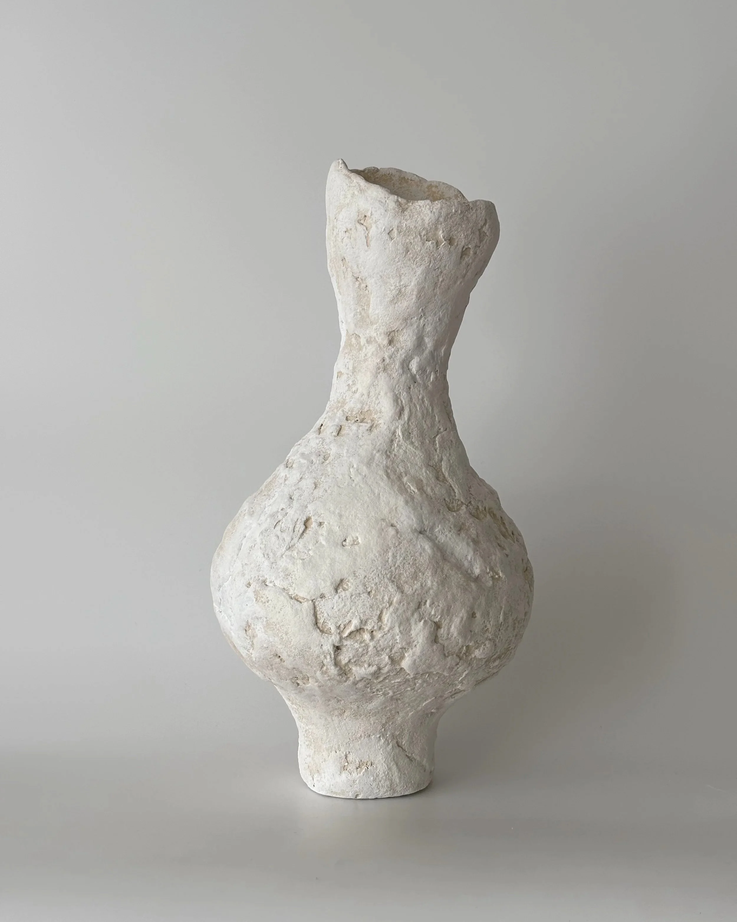 Vase N.31, handmade paper clay vase, side view. Papier Atelier London