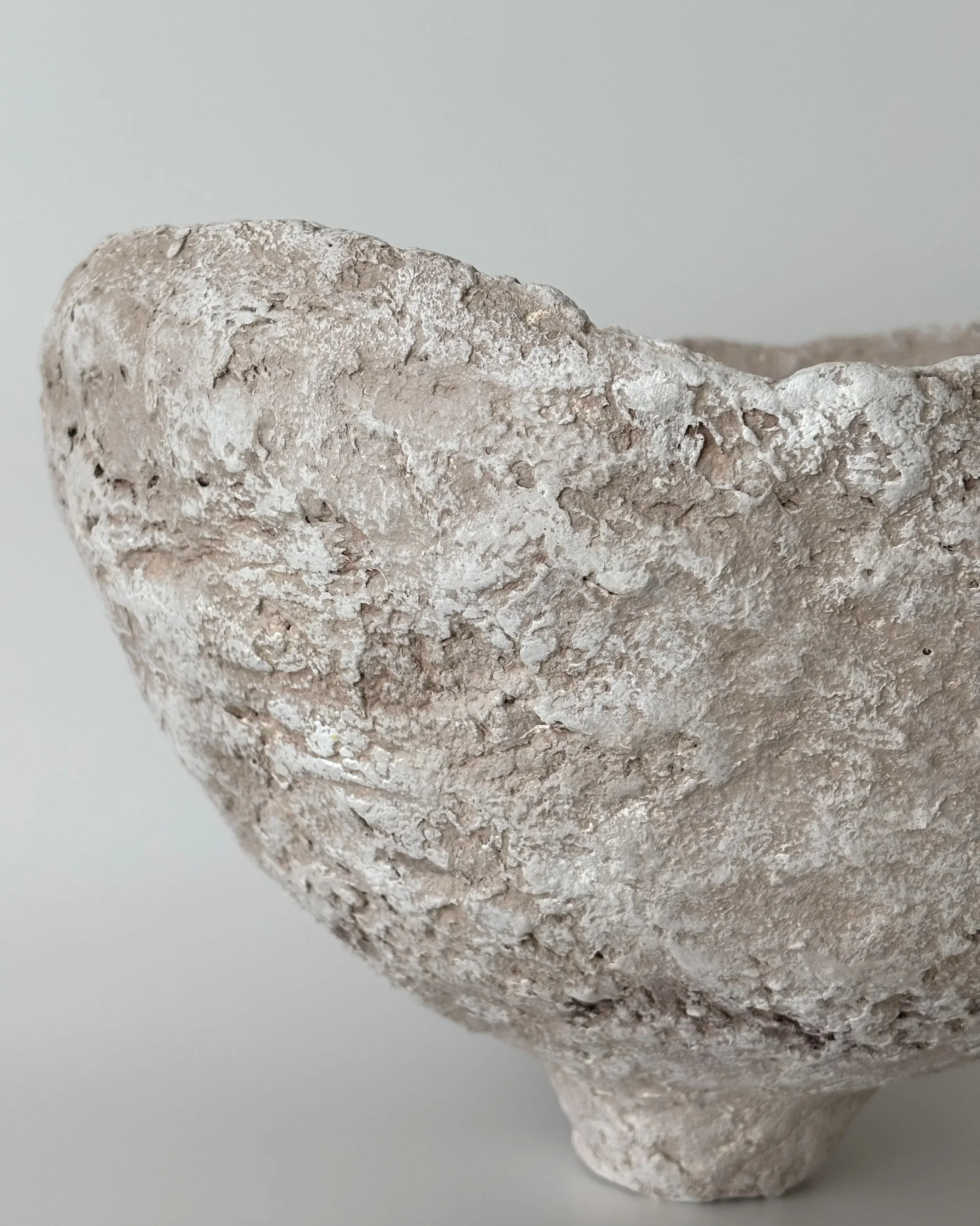 Asymmetric Bowl N.9, handmade paper clay bowl, side view. Papier Atelier London
