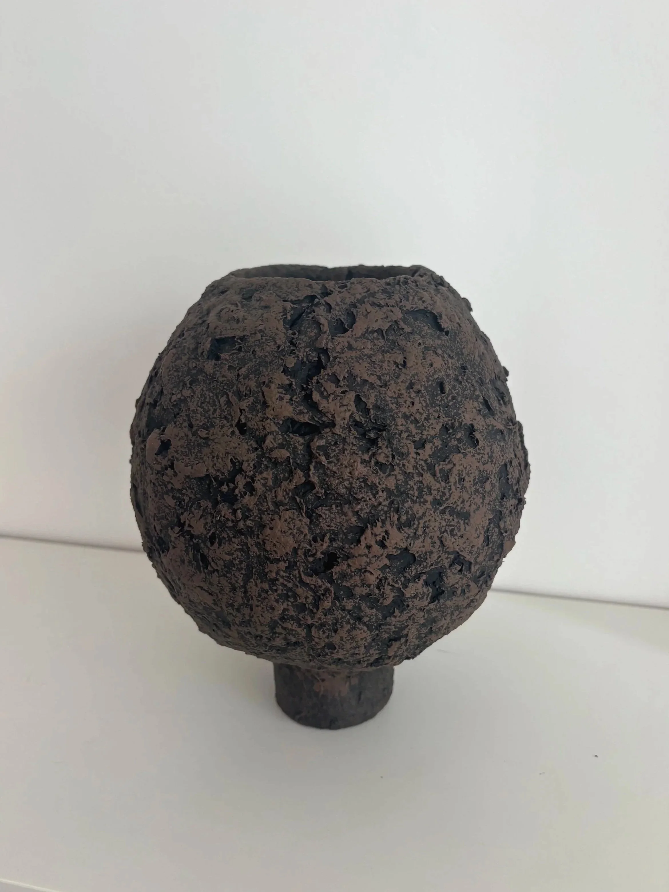 Close-up detail of Dark Brown Organic Vase N.55 surface texture, showing textured paper clay imperfections and Wabi-Sabi character