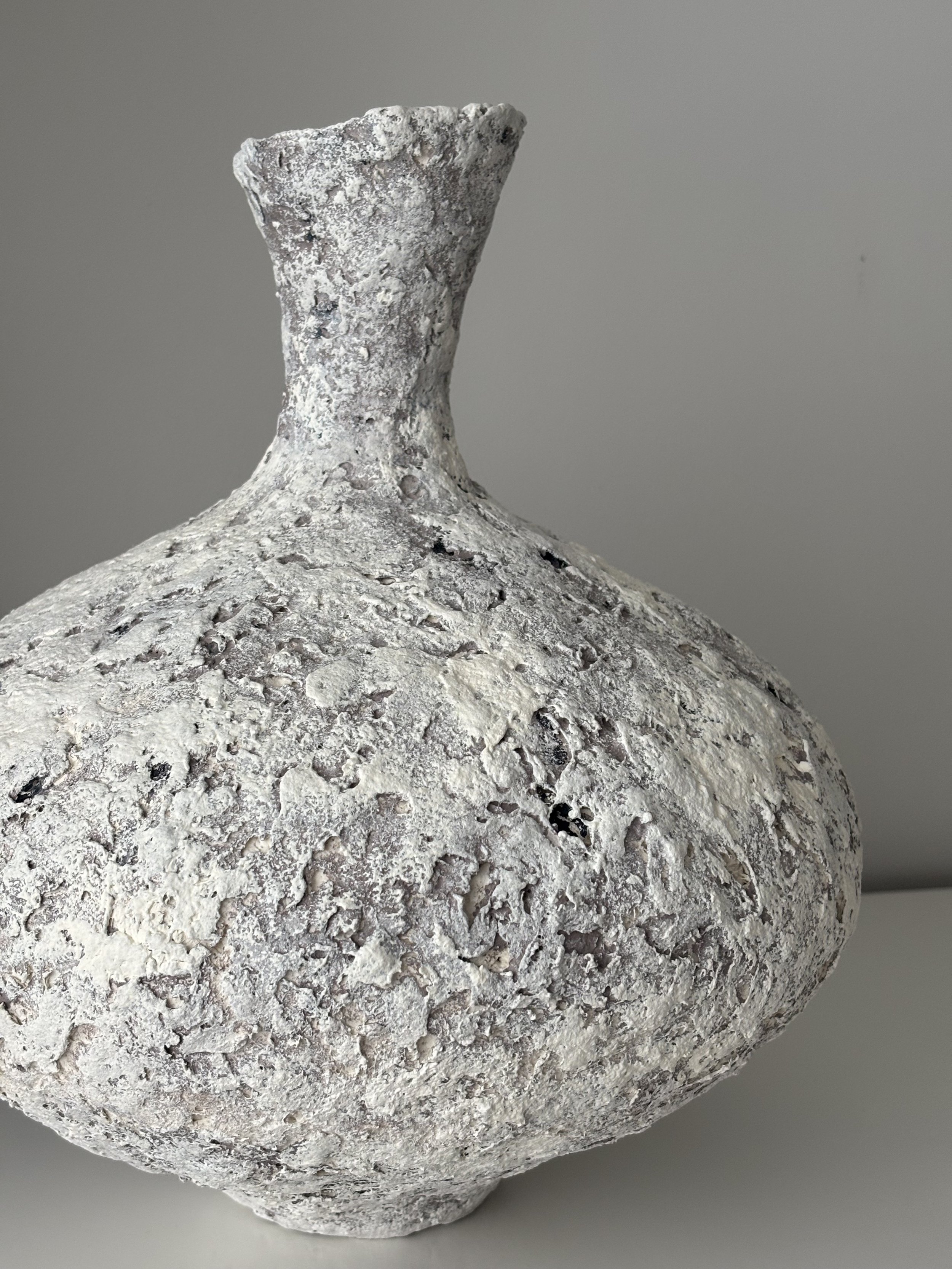 Close-up detail of Wabi Sabi Vase N.11 surface texture, showing paper clay imperfections and Wabi-Sabi character, from Papier Atelier London
