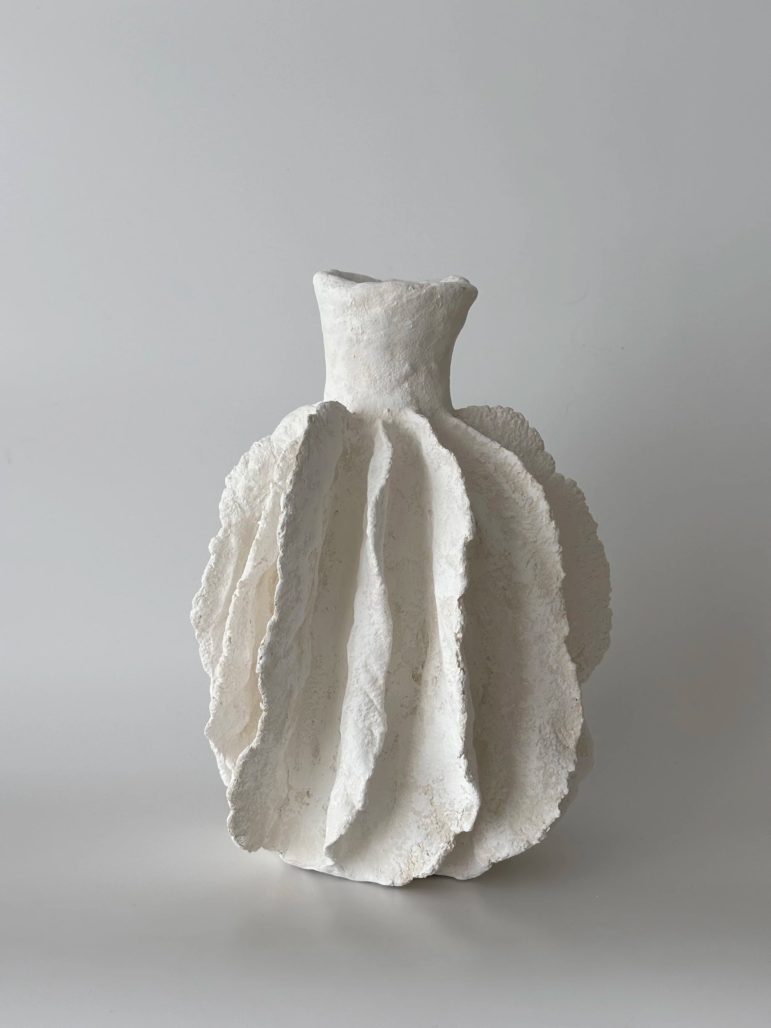 Wavy Vase N.45, handmade paper clay vase, another angle. Papier Atelier London