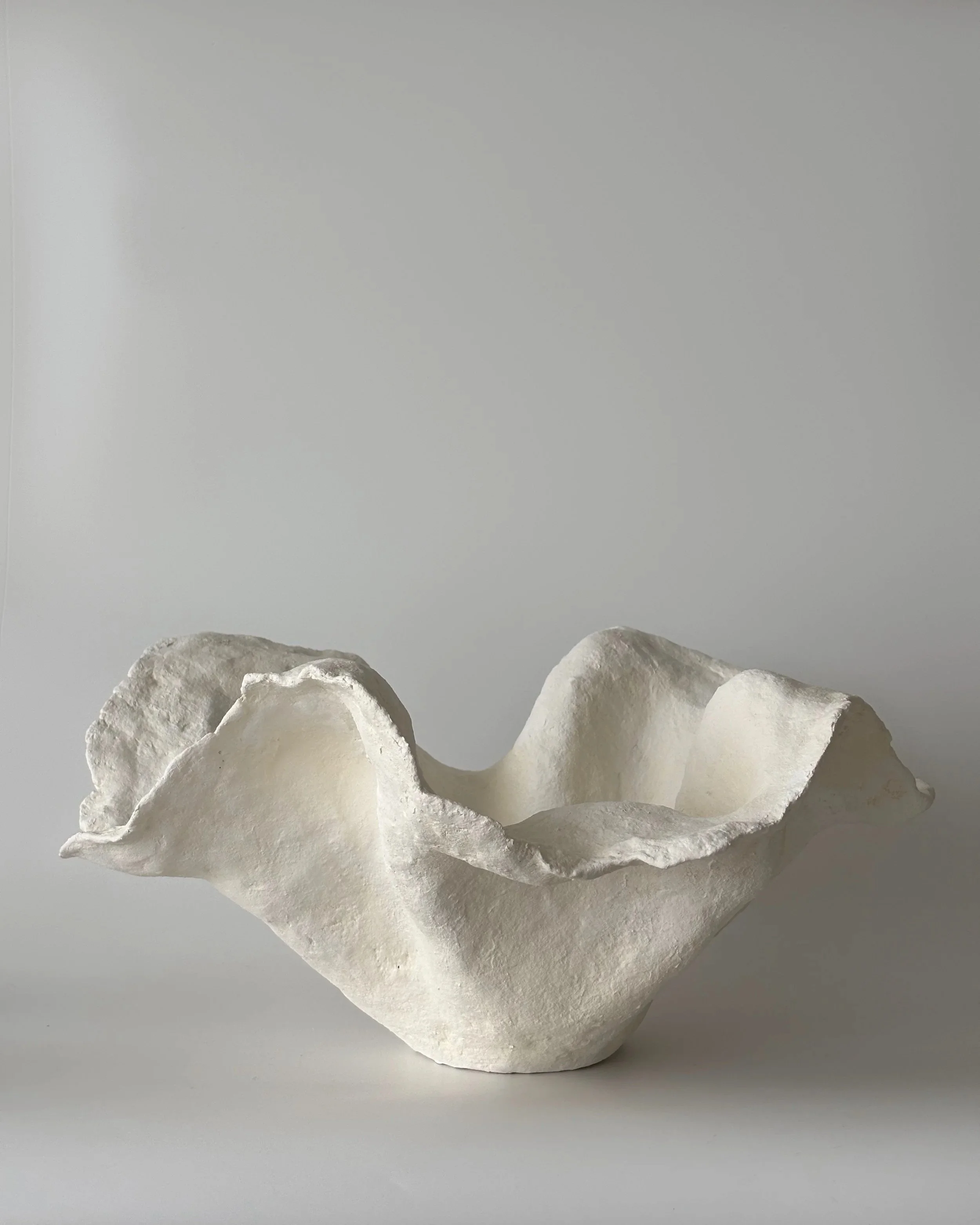 Handkerchief Bowl N.33, handmade paper clay bowl, side view. Papier Atelier London