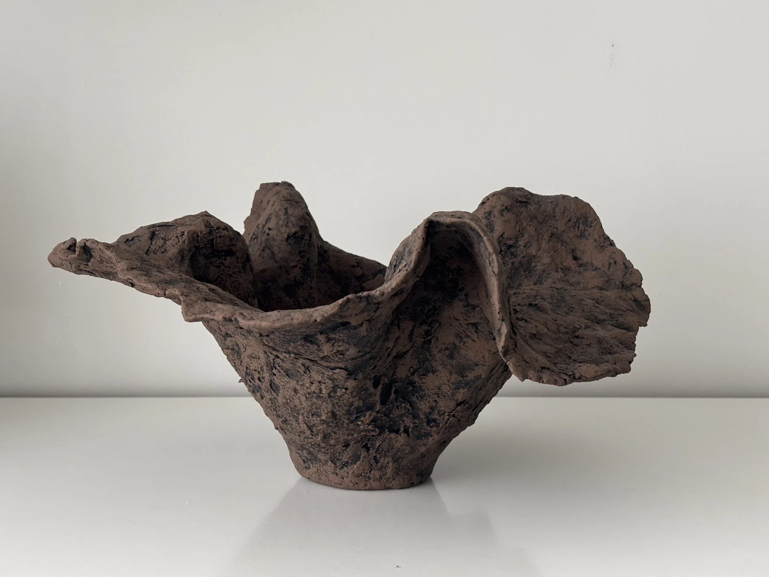 Close-up detail of Handkerchief Bowl N.51 surface texture, showing handcrafted paper clay imperfections and Wabi-Sabi character, handmade in London