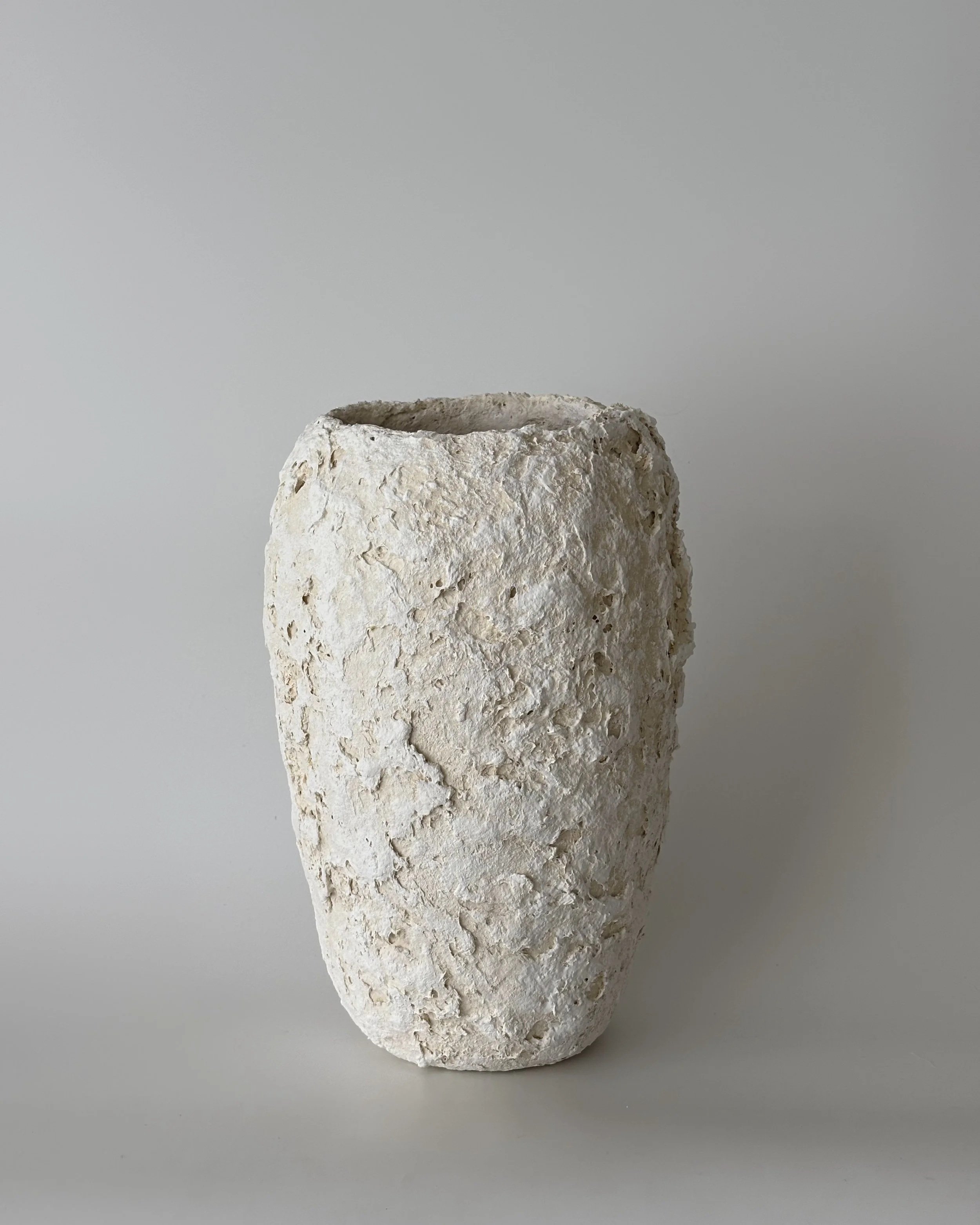 Ecru Vase N.13, handmade paper clay vase, another angle. Papier Atelier London